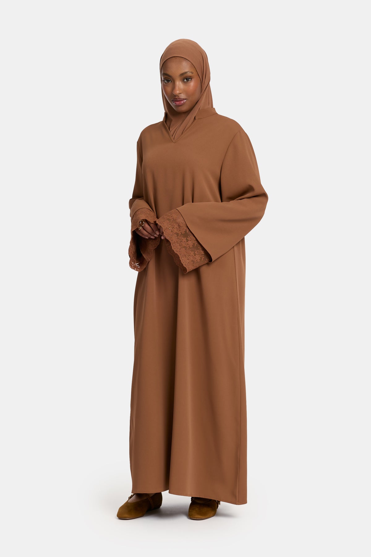 Abaya à double manche en dentelle Toffee