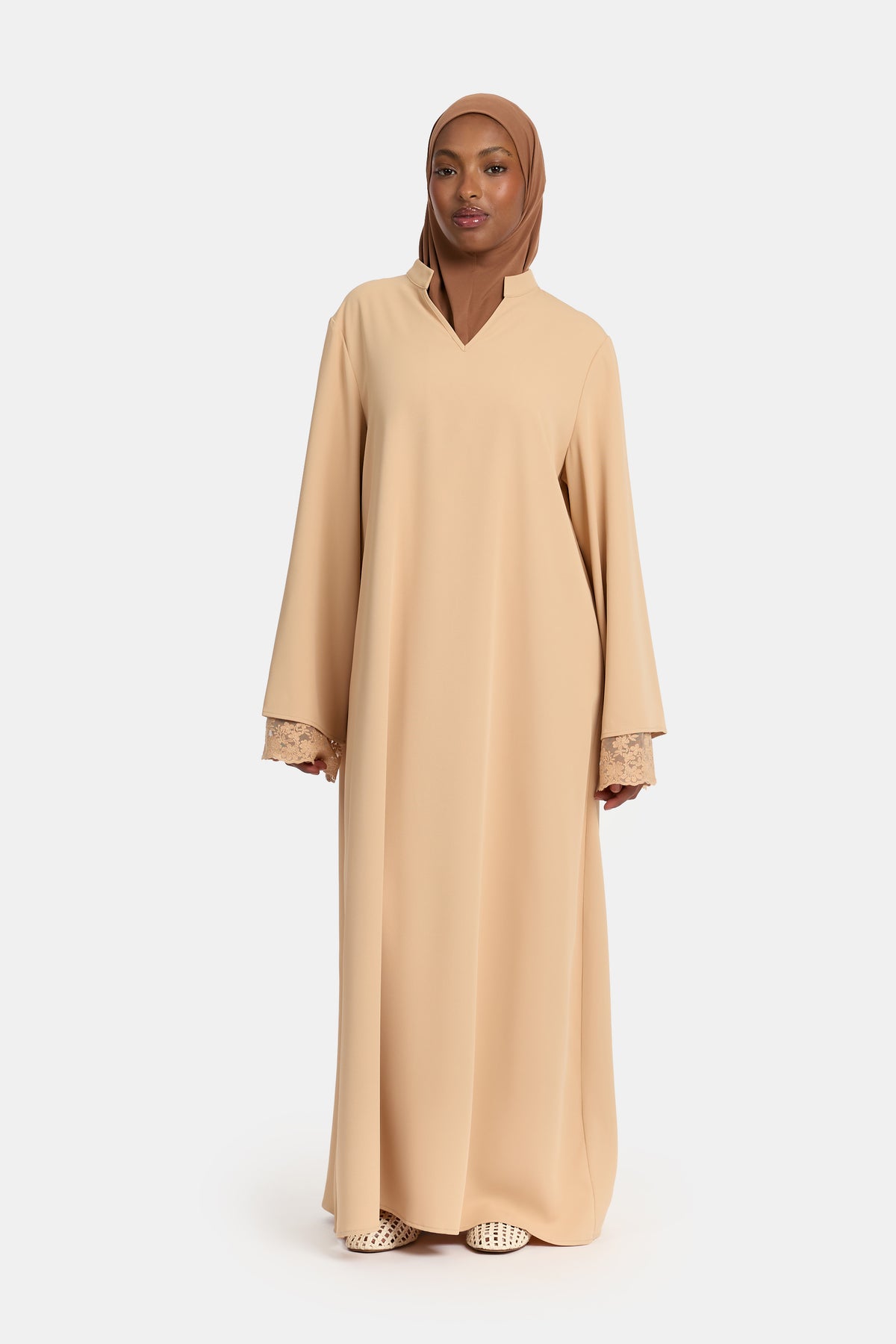 Double lace sleeve abaya Candied Ginger