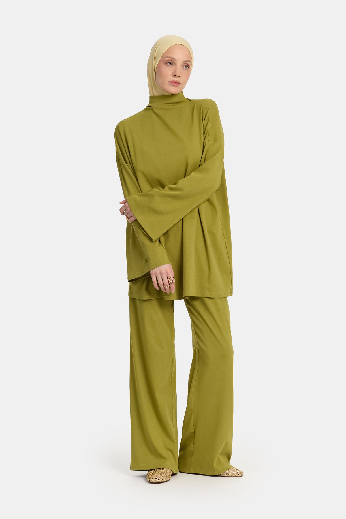 High neck jersey cotton twinset Green Envy