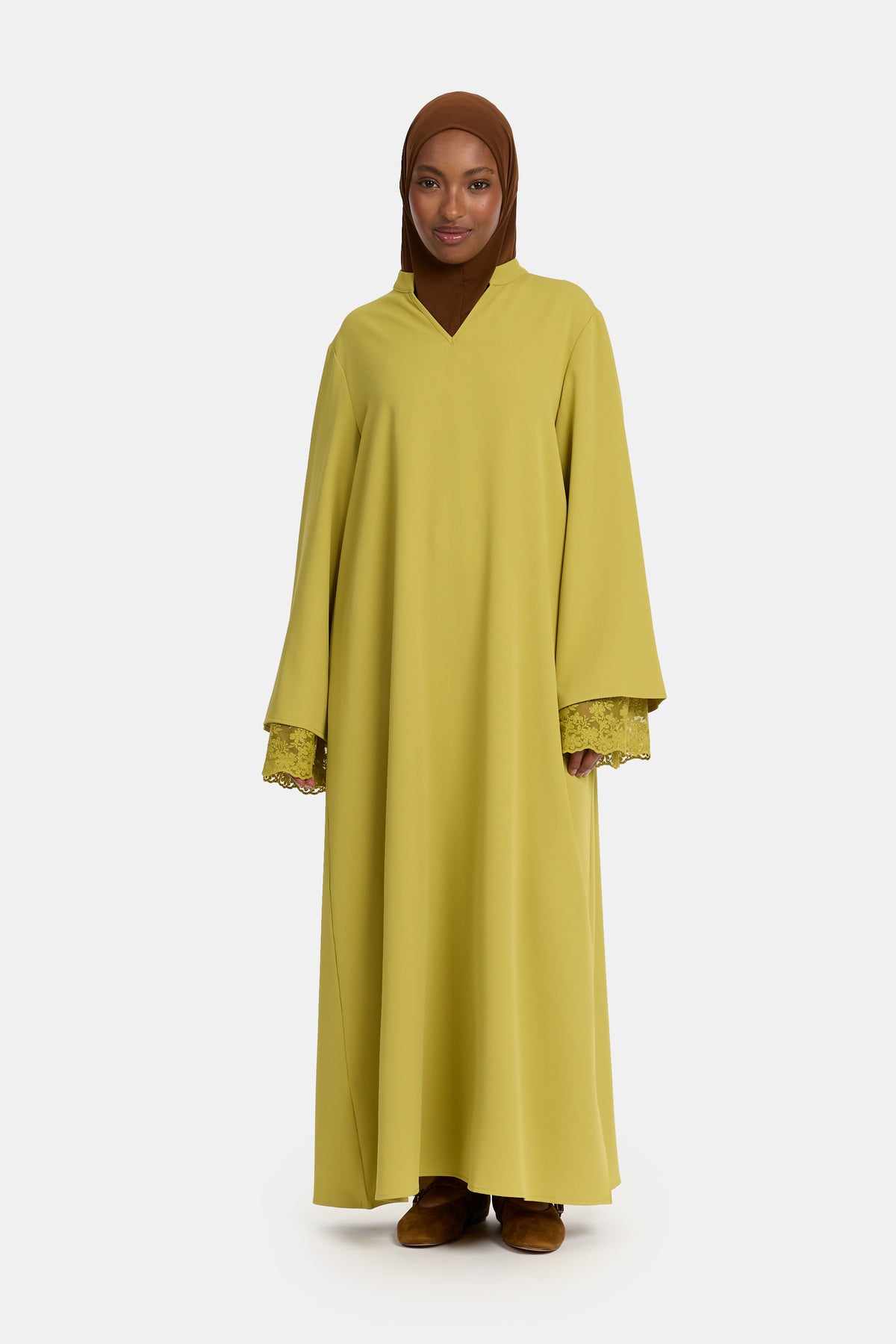 Double lace sleeve abaya Green Envy