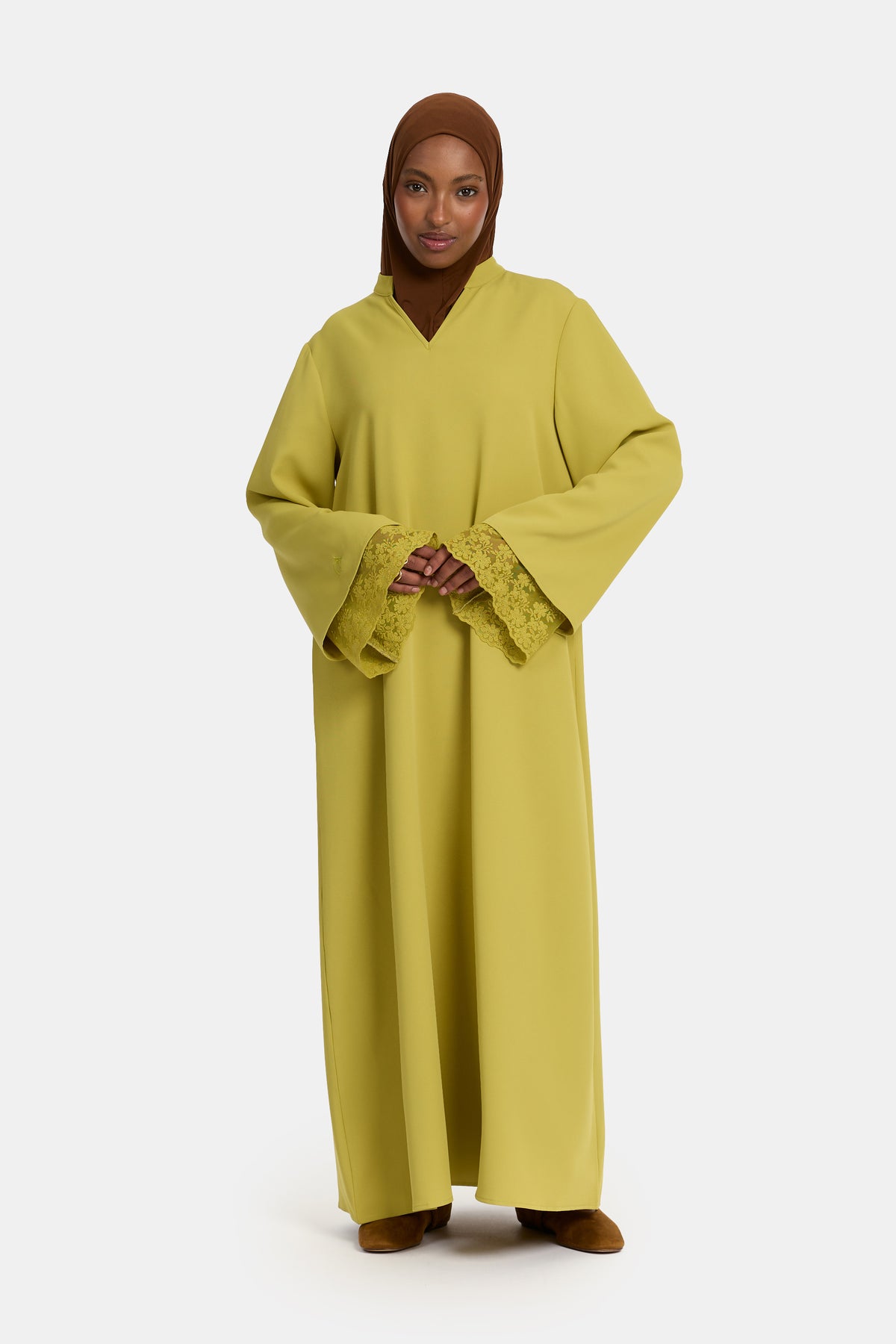 Double lace sleeve abaya Green Envy