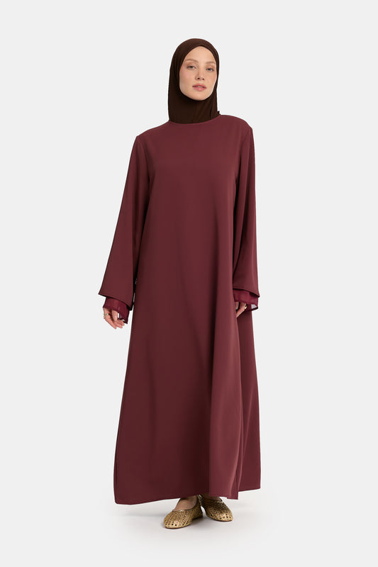 Abaya mit Doppeltunnelzug Mahagonirot