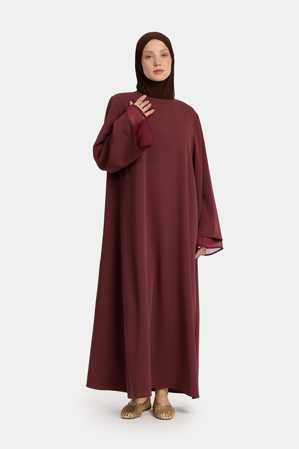 Abaya à doubles manches Acajou rouge