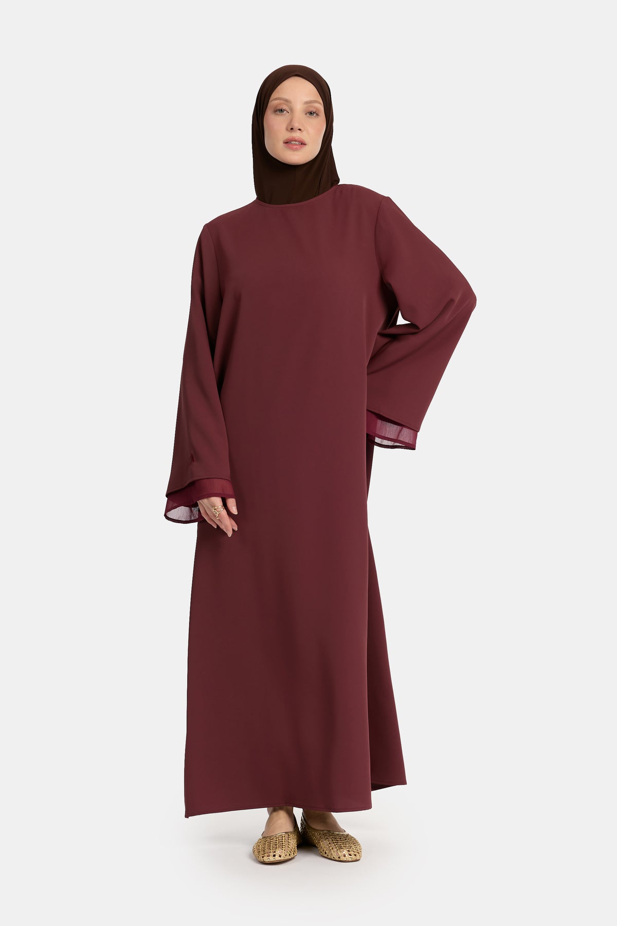 Abaya à doubles manches Acajou rouge