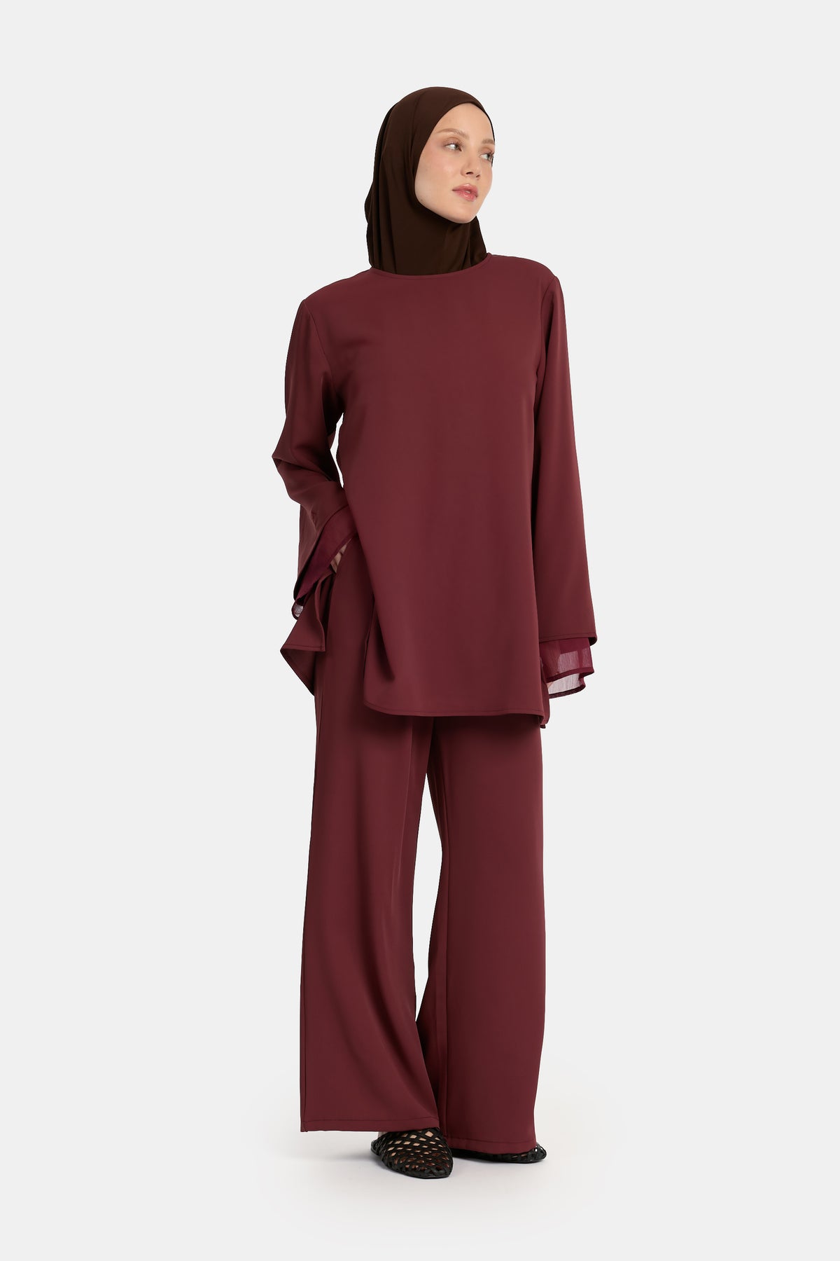 Twinset à double mancheron Acajou Rouge