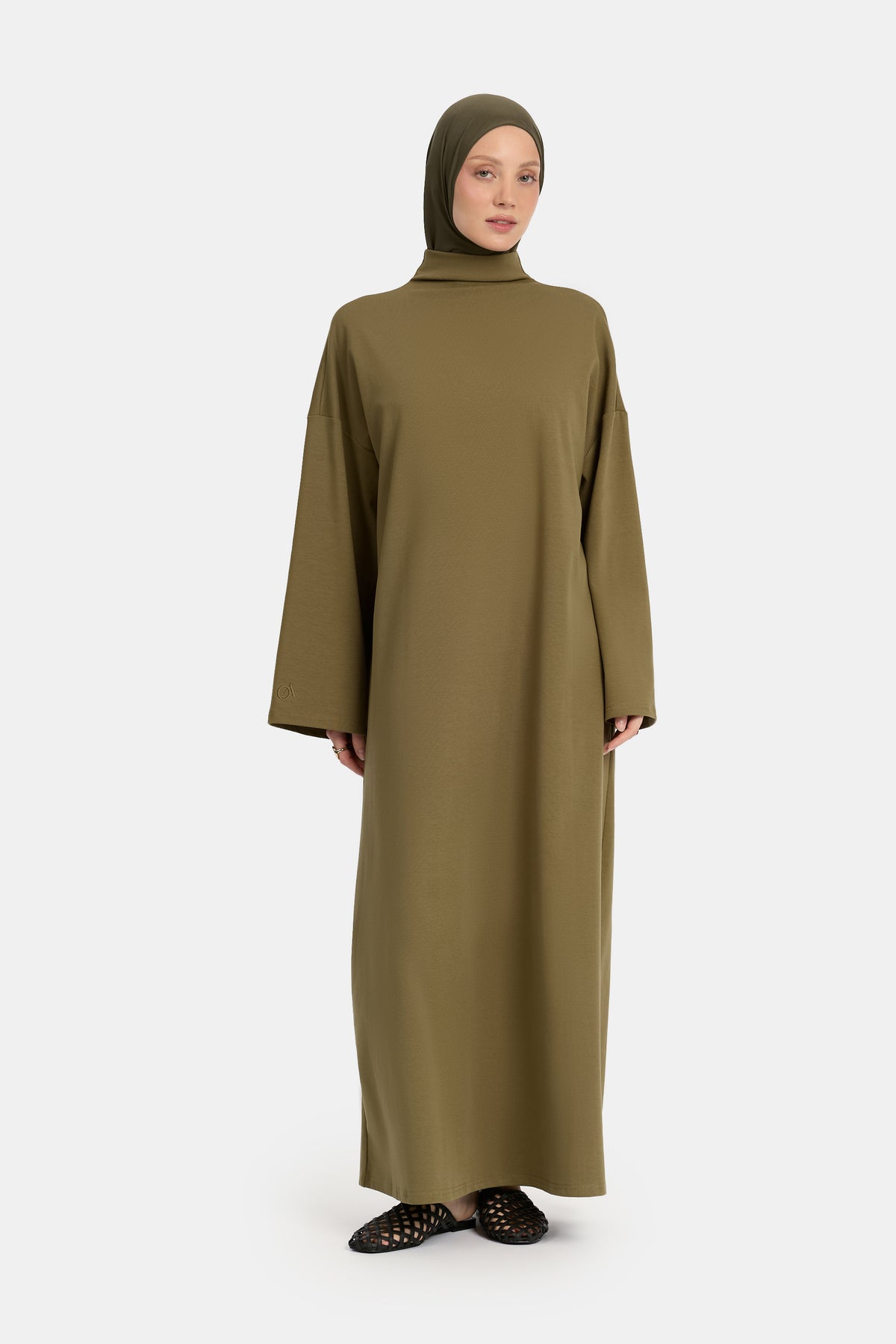 Abaya en jersey de coton à col montant olive
