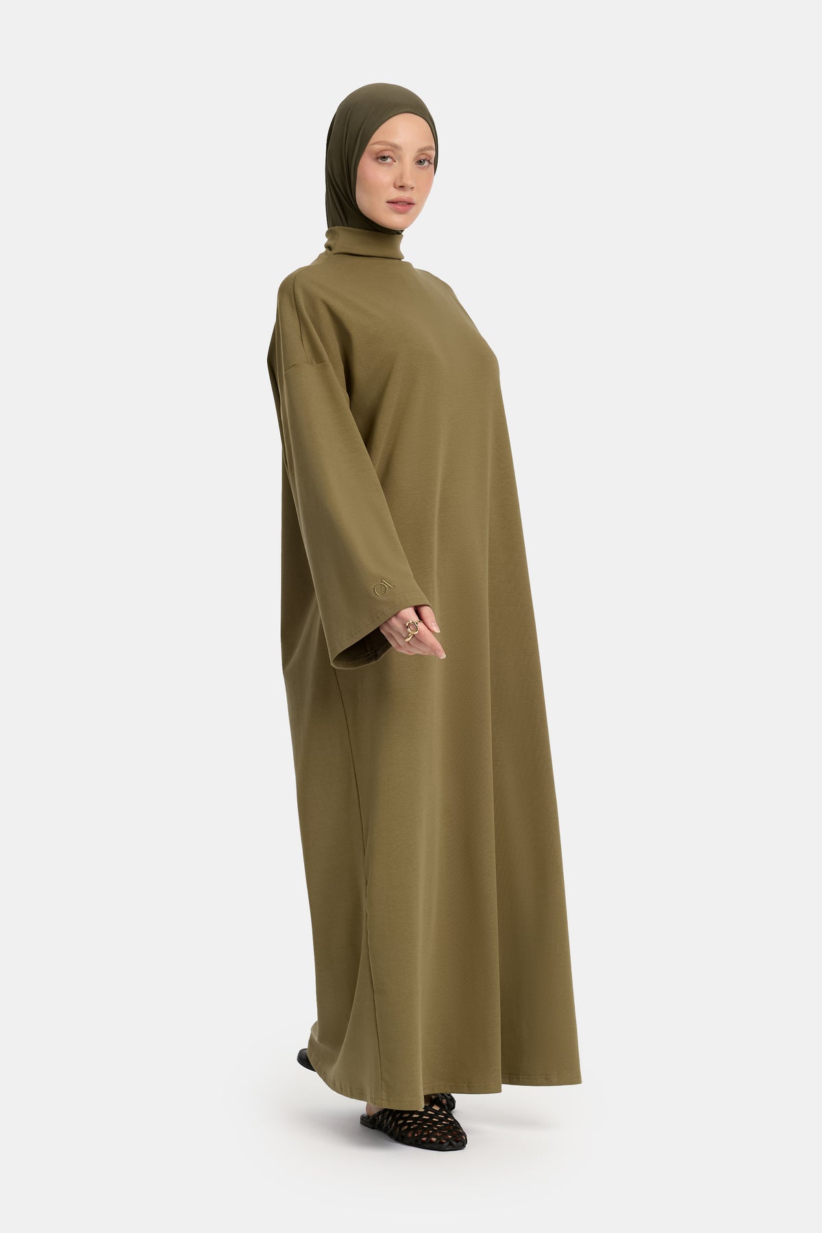 Abaya en jersey de coton à col montant olive