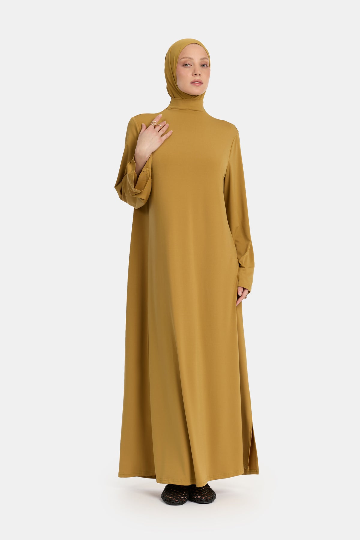 Abaya en jersey premium moutarde miel