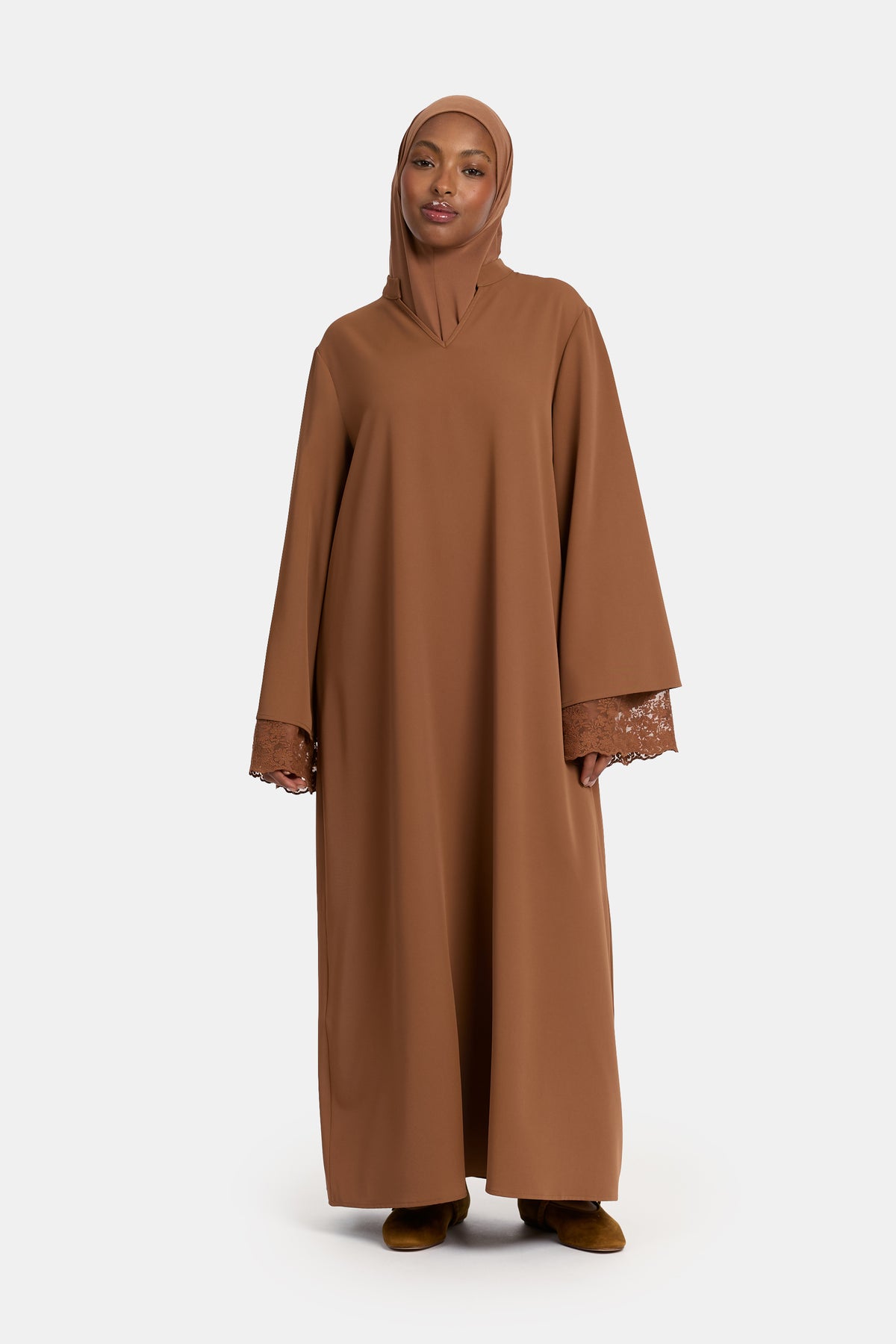 Abaya à double manche en dentelle Toffee