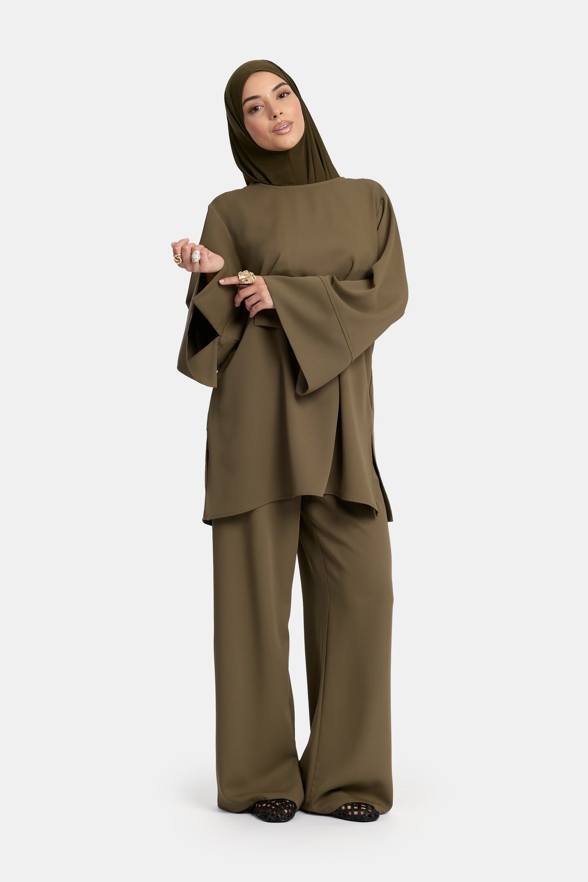 Split flare sleeve twinset Burnt Olive
