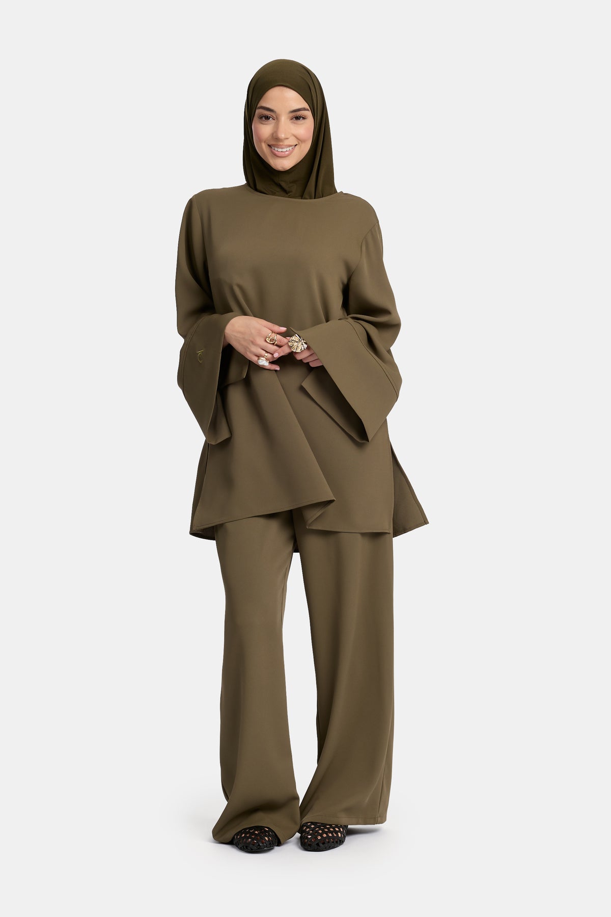 Split flare sleeve twinset Burnt Olive