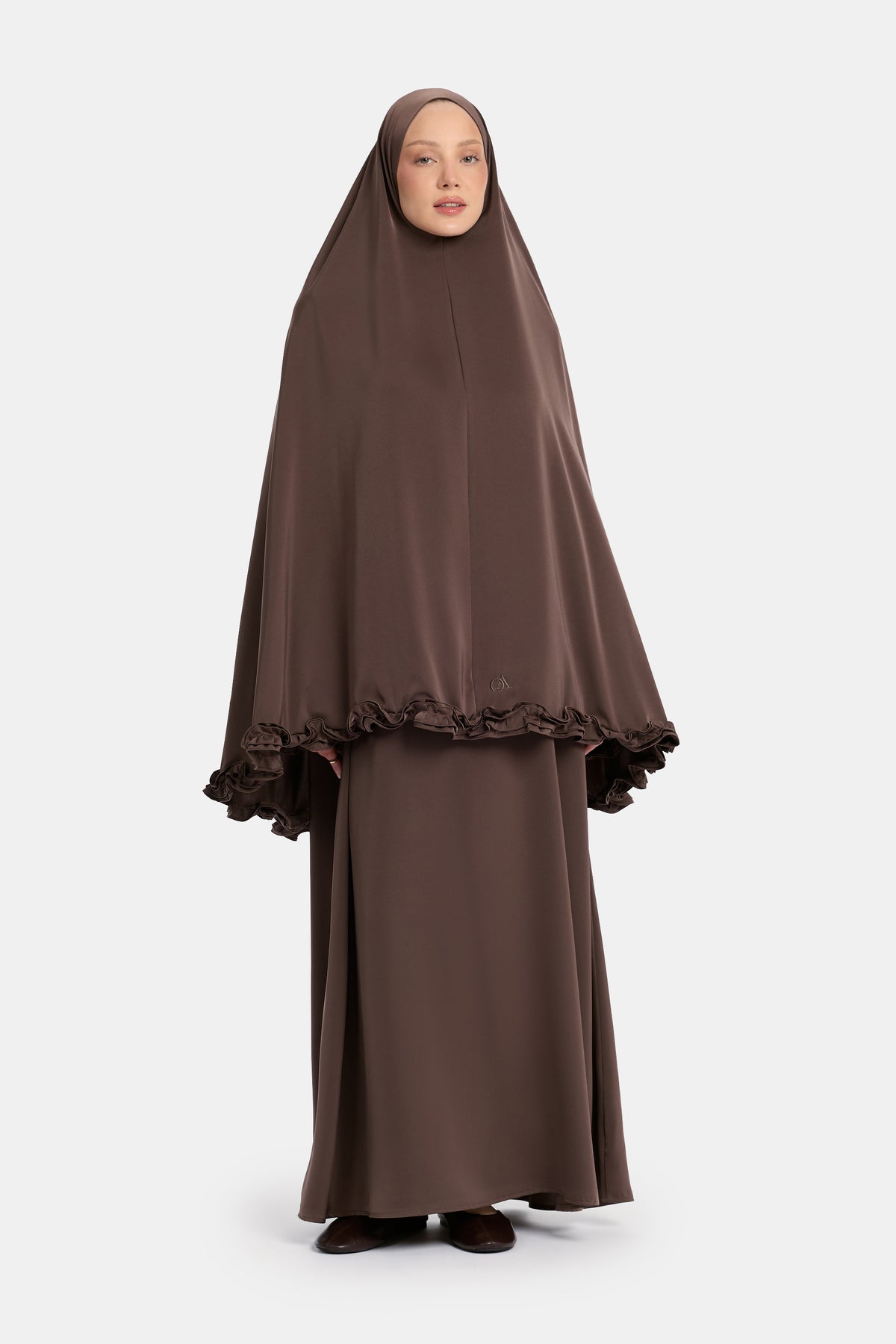 Satin-Khimar mit Wellen-Rüschen Smokey Taupe