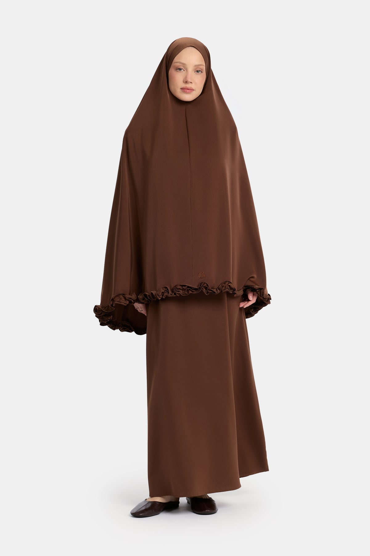 Satin Khimar gewellter Rüschensaum Braun