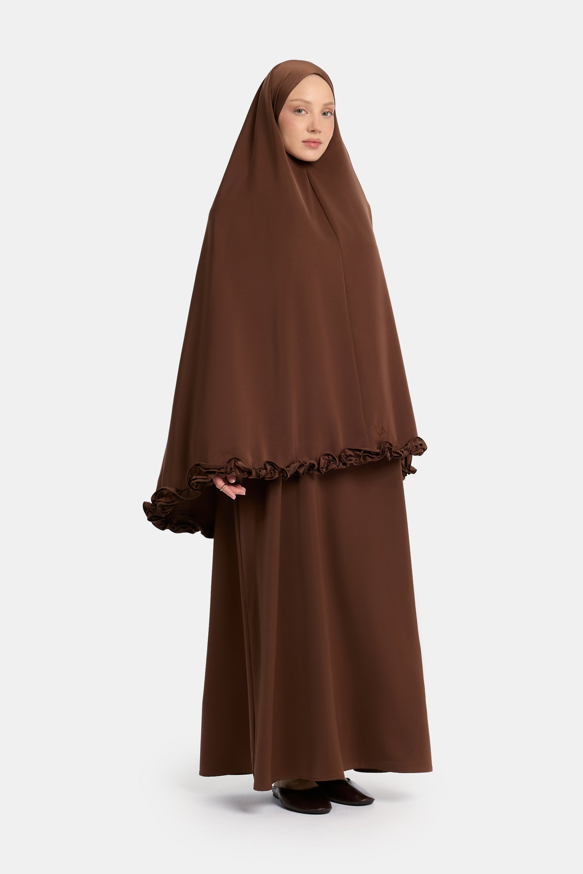 Satin khimar wavy ruffle Brown