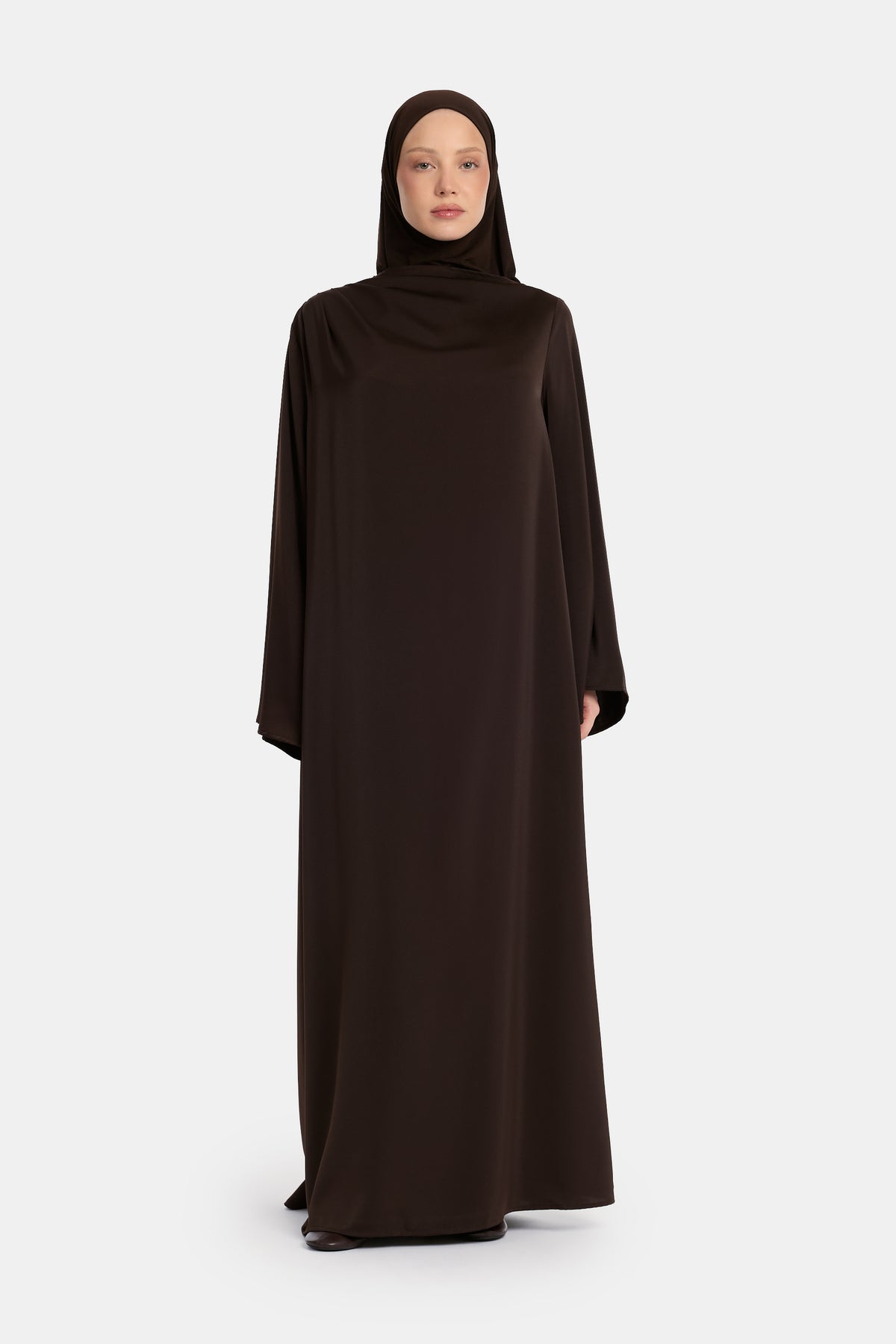 Satin Asymmetrische Abaya Tiefbraun