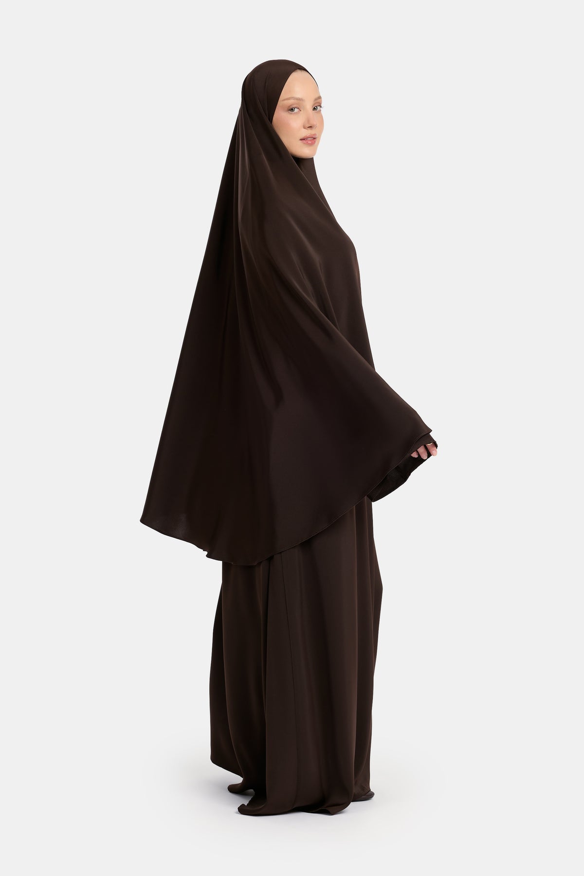 Satin Basic Khimar Tiefbraun