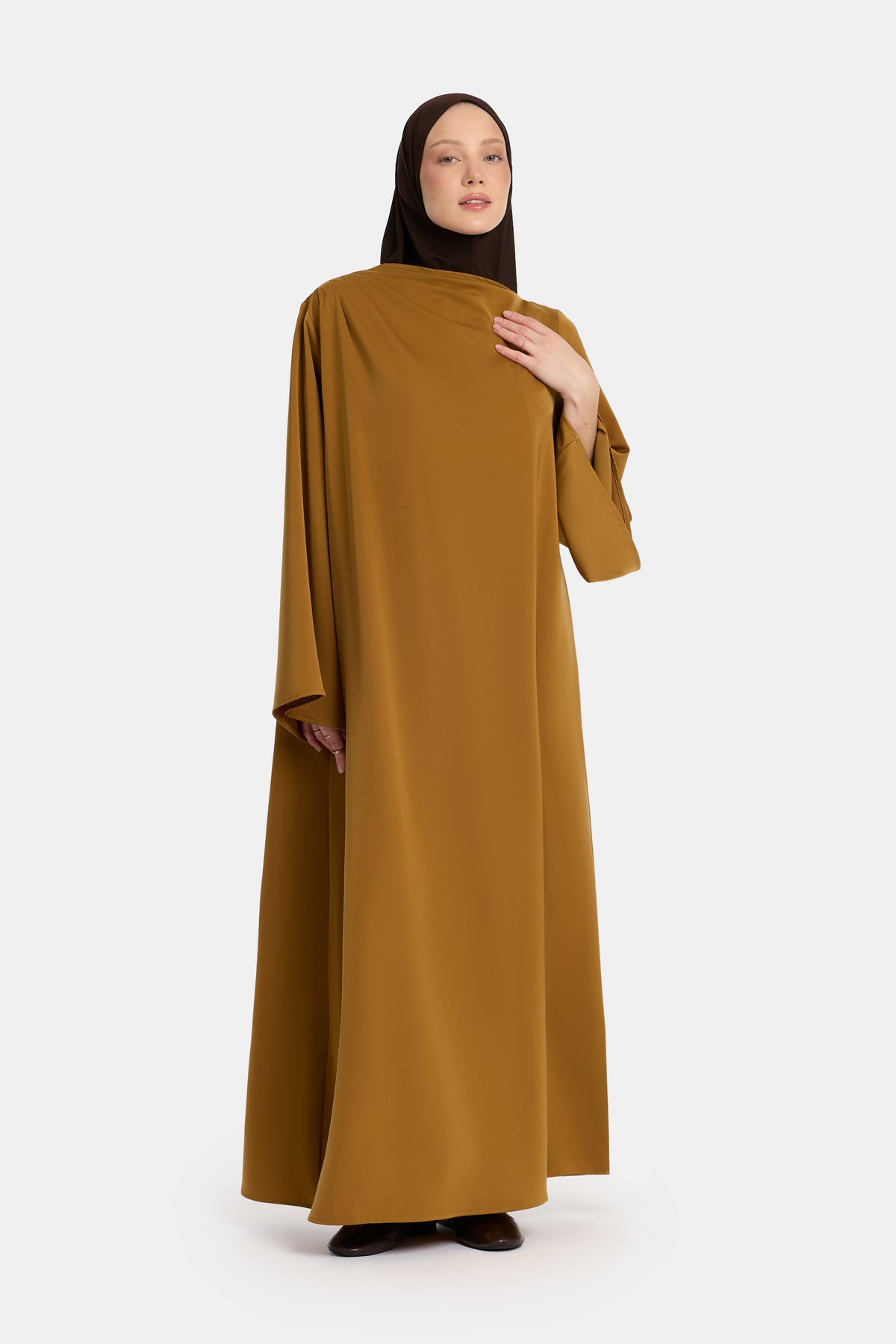 Satin Asymmetric Abaya Honey Olive