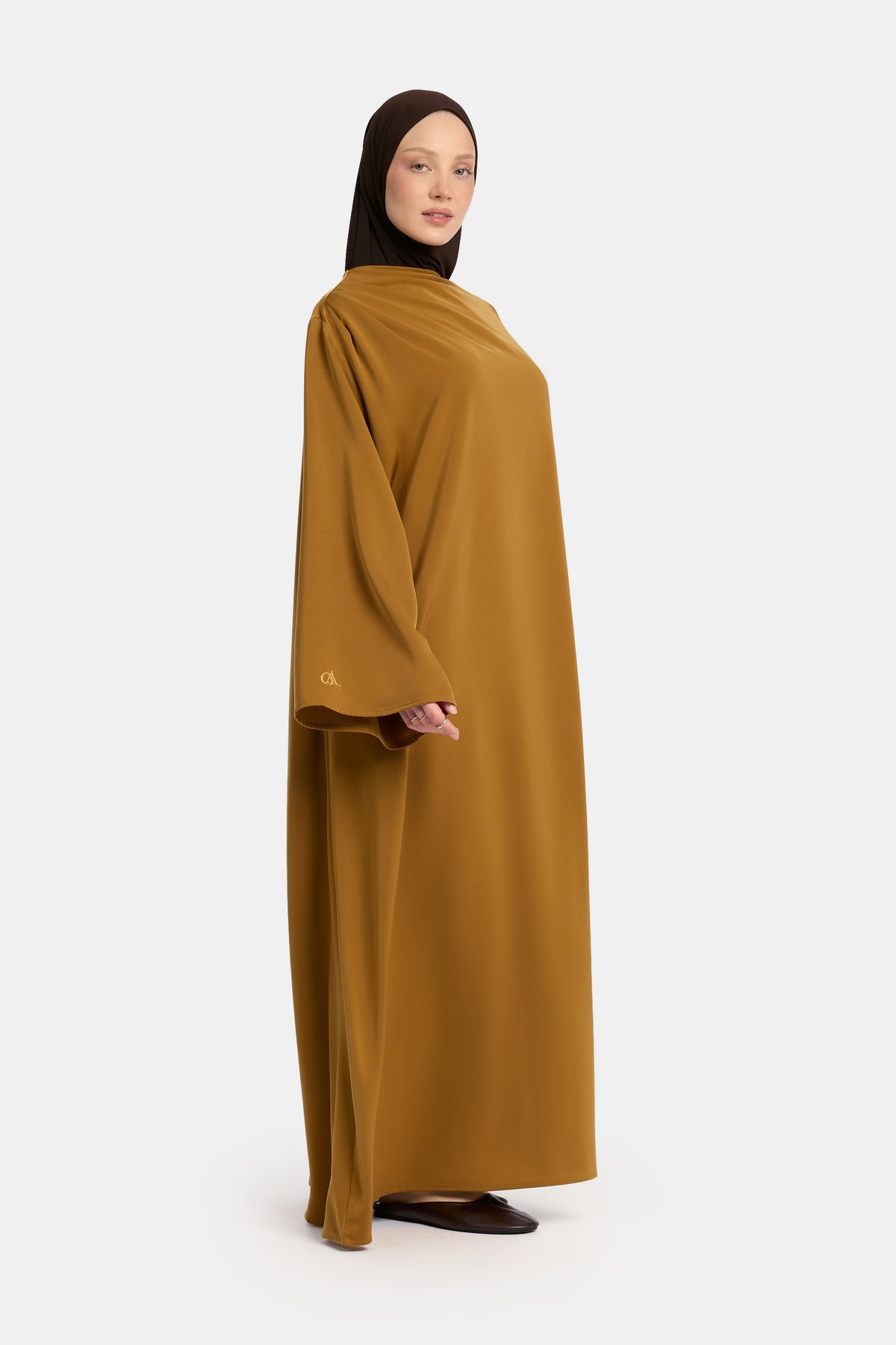 Abaya asymétrique en satin Honey Olive