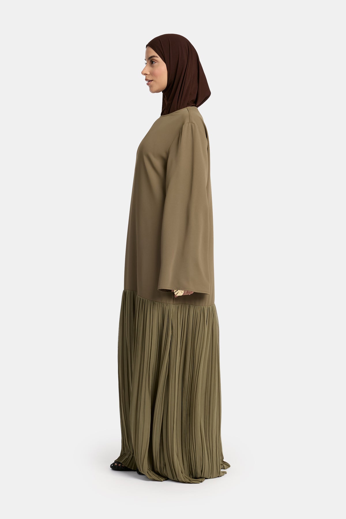 Abaya à jupe plissée Olive brûlée