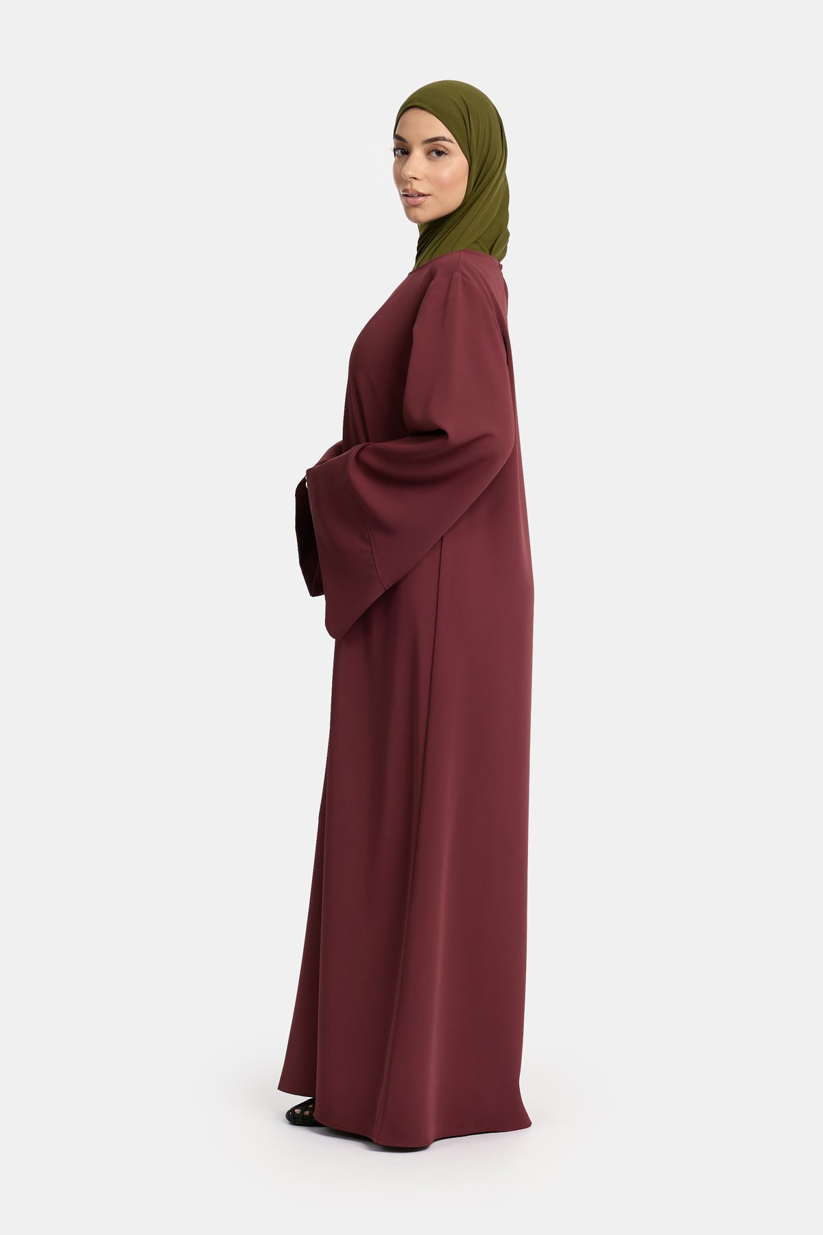 Abaya évasée fendue Rouge Acajou