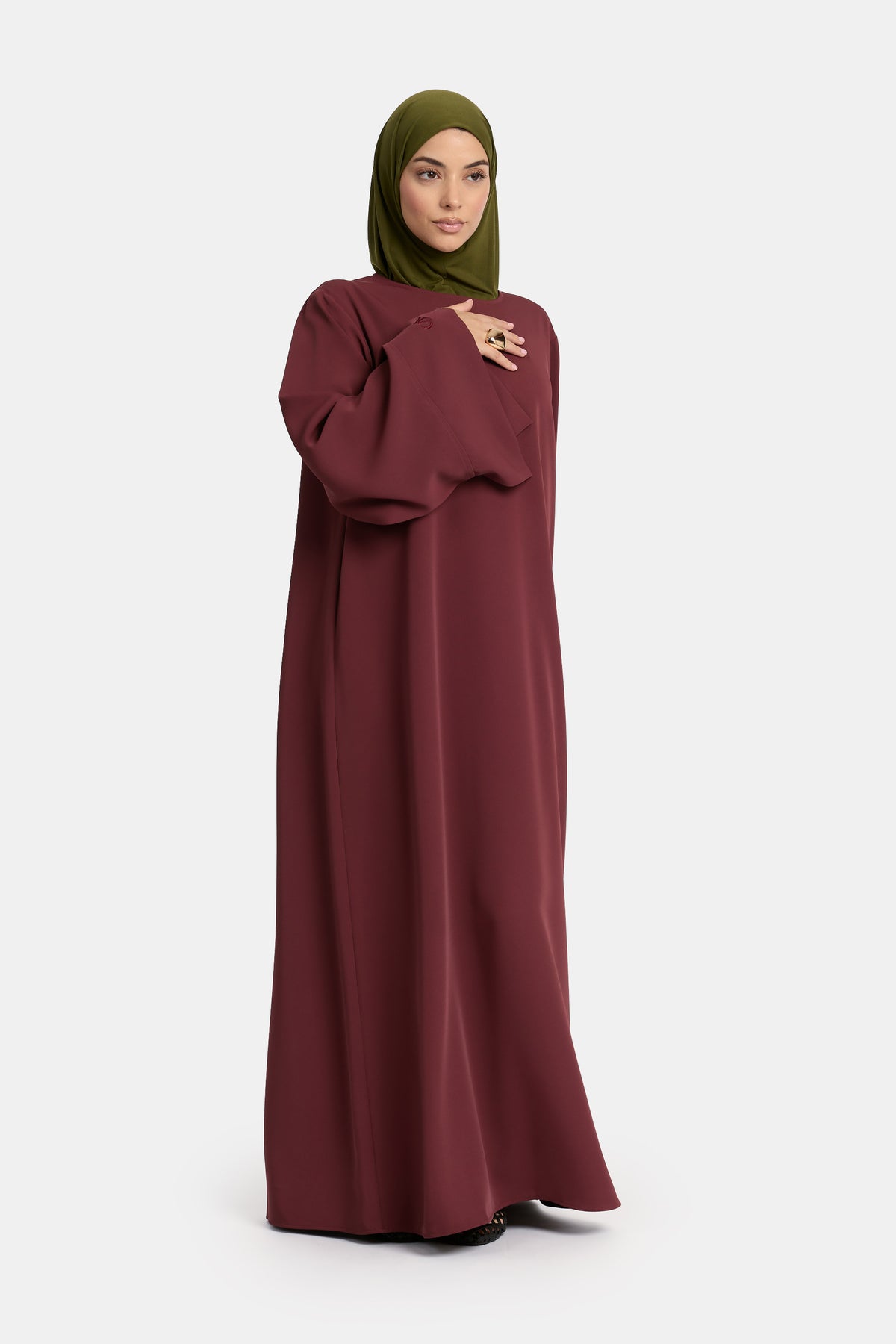 Abaya évasée fendue Rouge Acajou