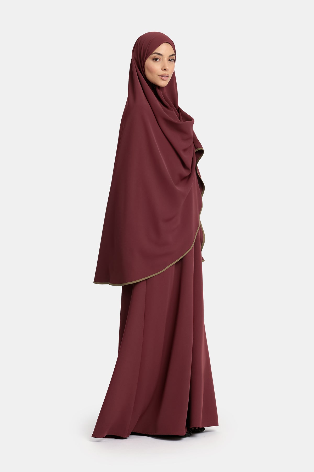 Ensemble abaya et khimar aimanté Rouge Acajou