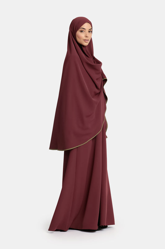 Magnet-Abaya und Khimar-Set Rotes Mahagoni