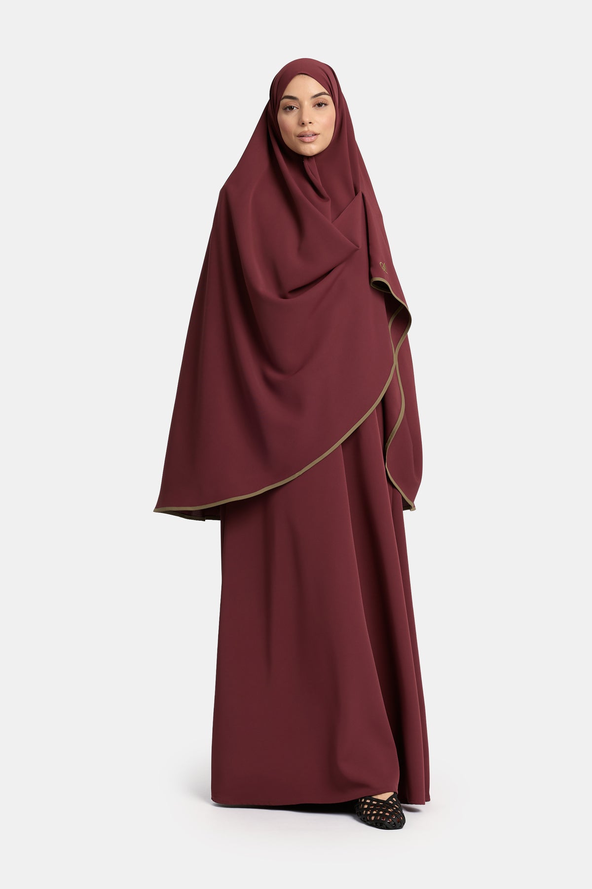 Ensemble abaya et khimar aimanté Rouge Acajou