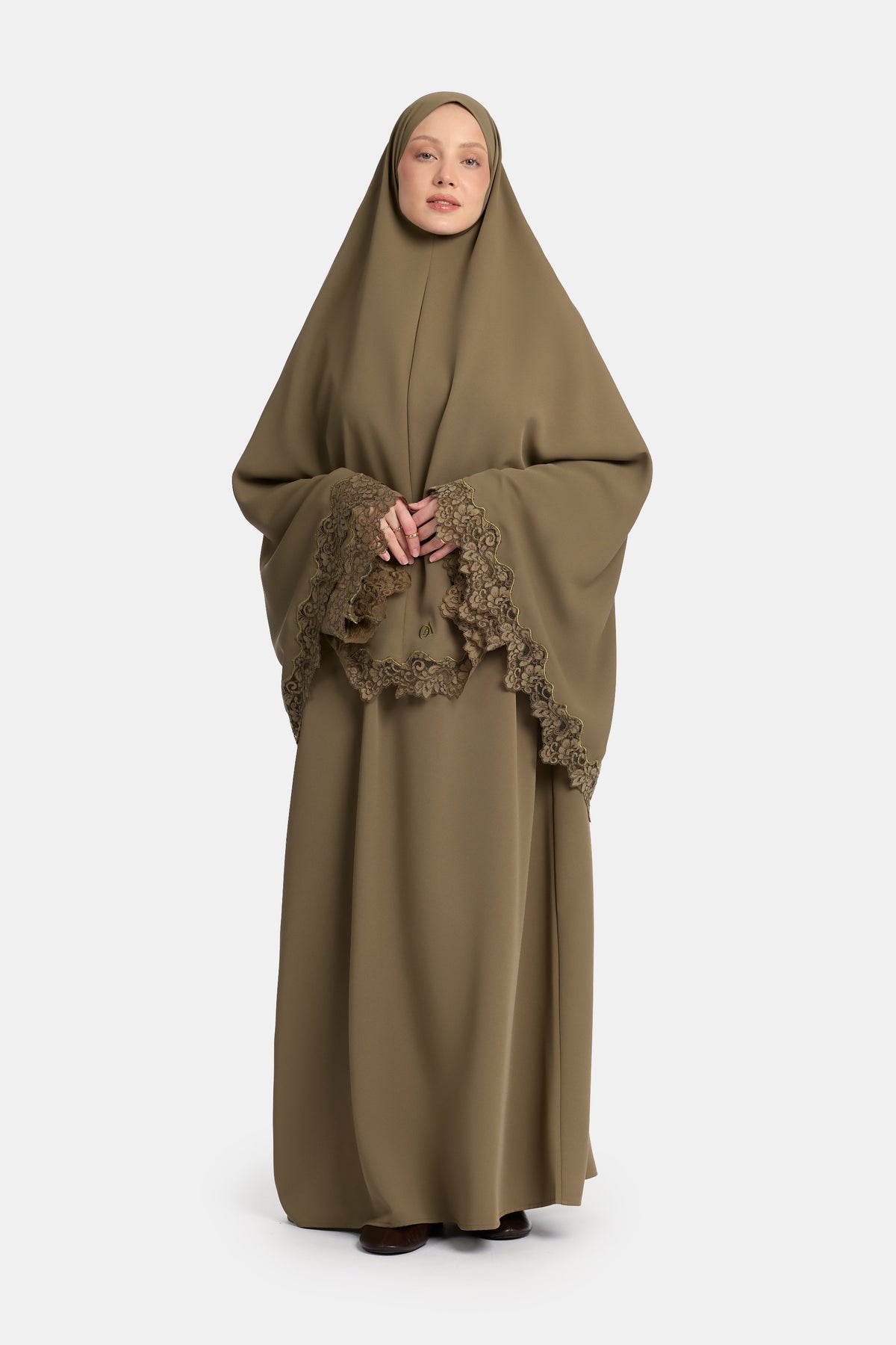 Khimar mit gewellter Spitzenkante, Burnt Olive