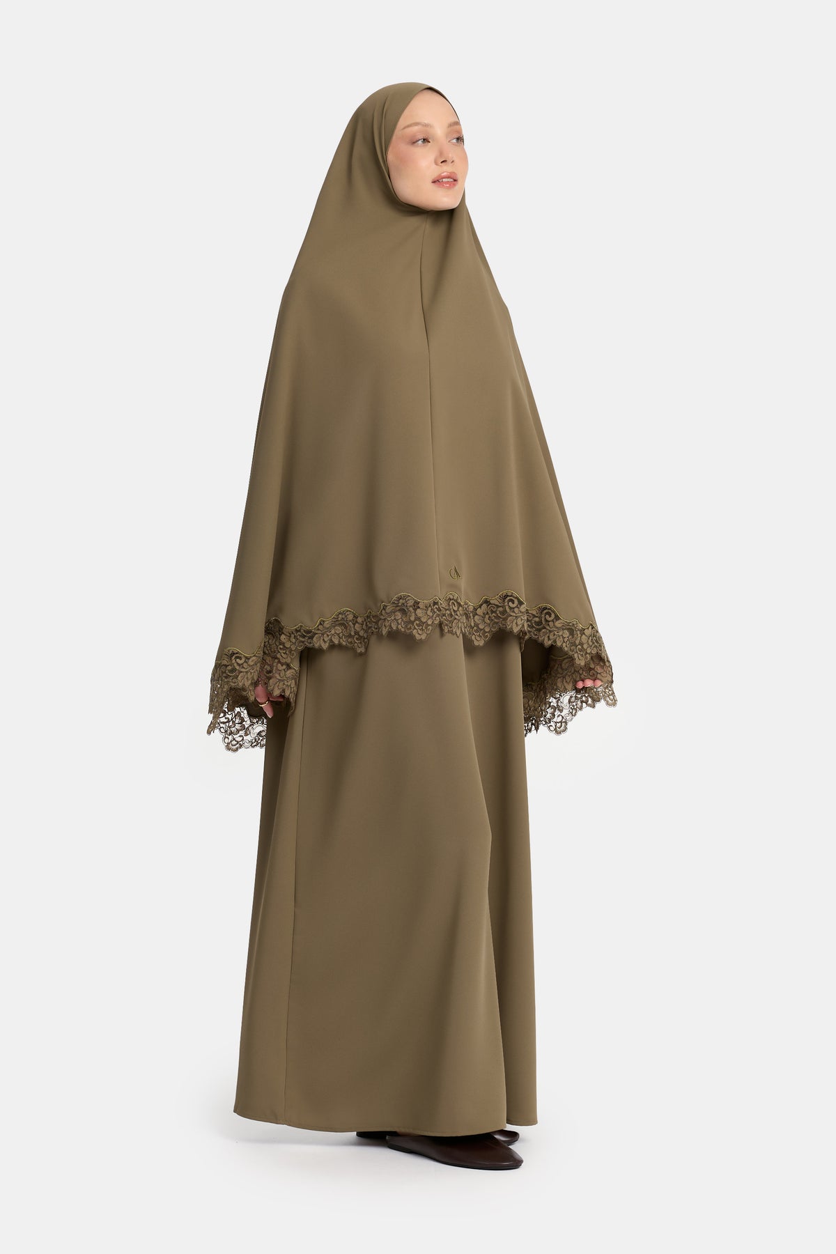 Khimar mit gewellter Spitzenkante, Burnt Olive