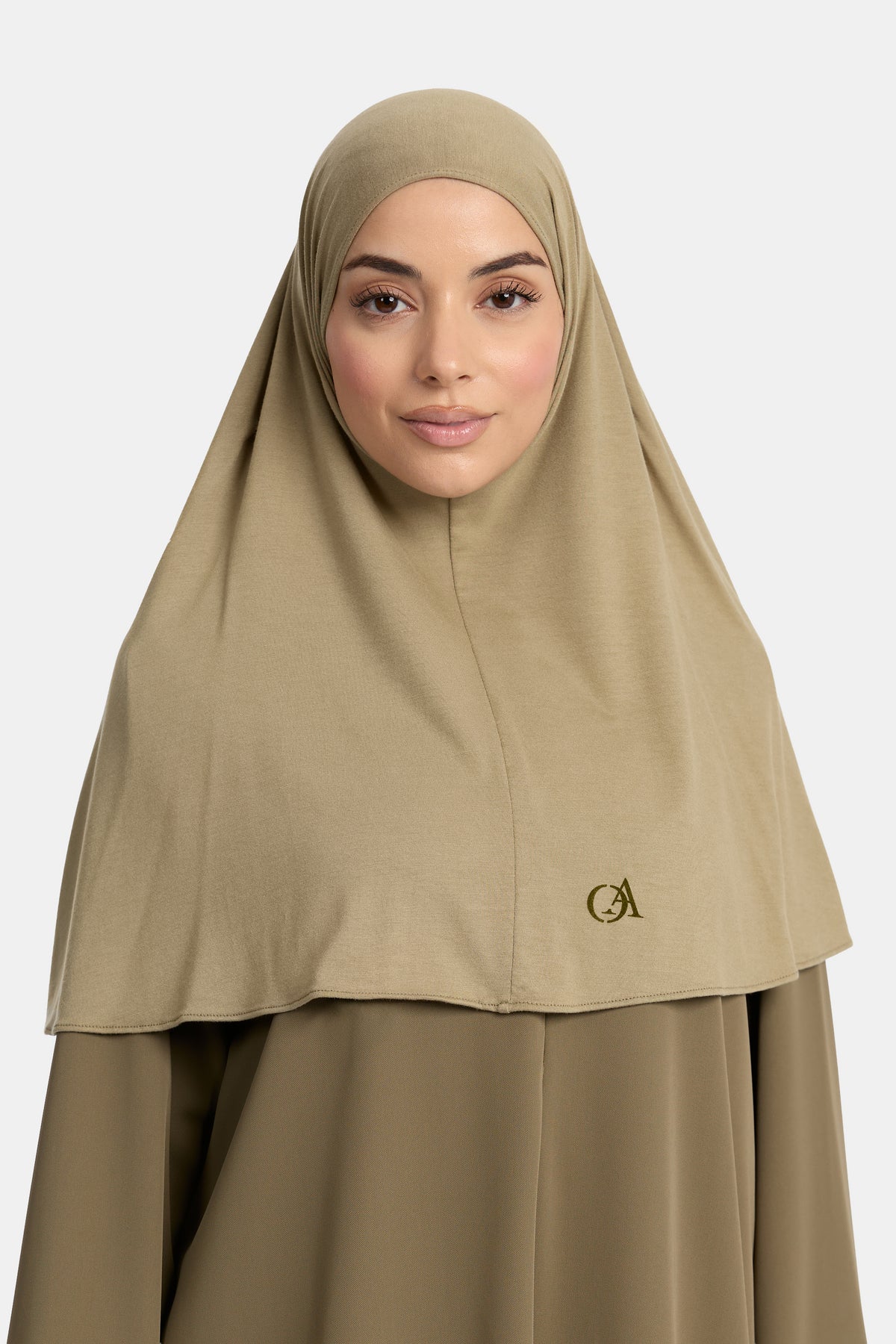 Bambus-Jersey-Hijab Taubengrau-Khaki