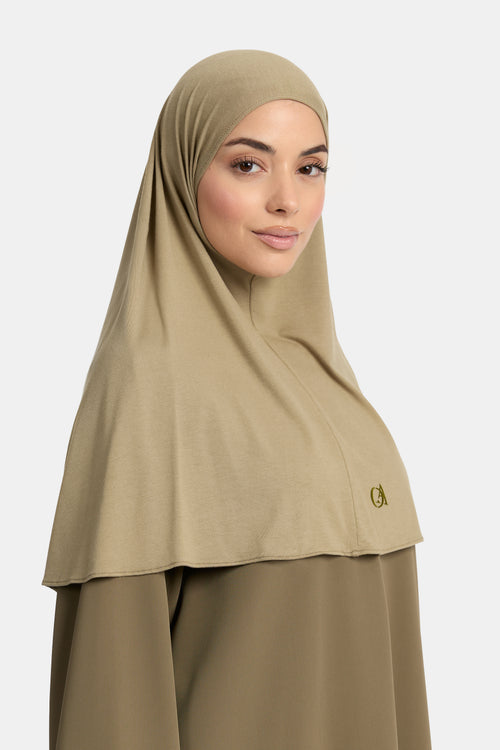 Bambus-Jersey-Hijab Taubengrau-Khaki