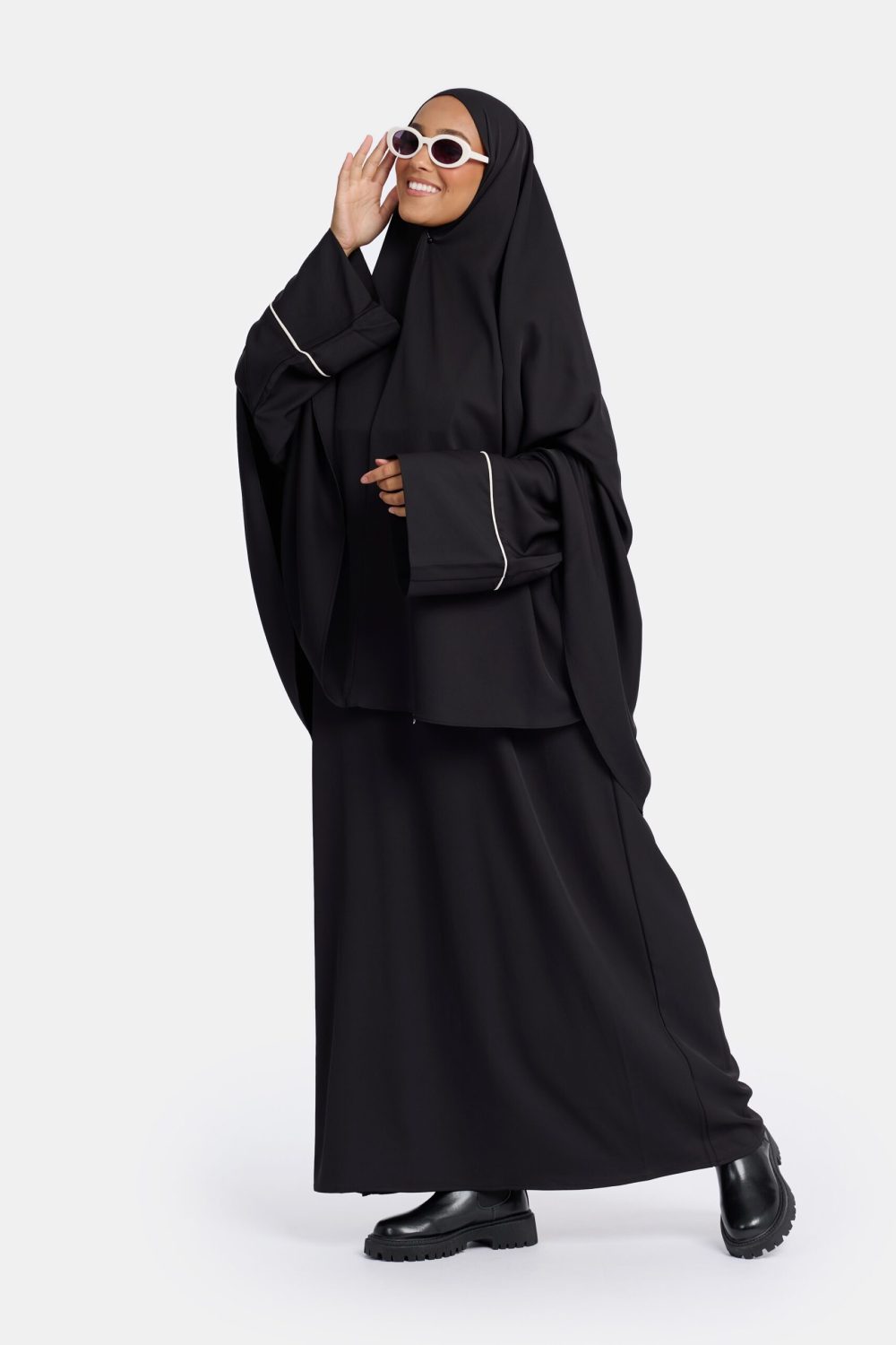Heup khimar black (Farasha stripe Éclat) - Afbeelding 2