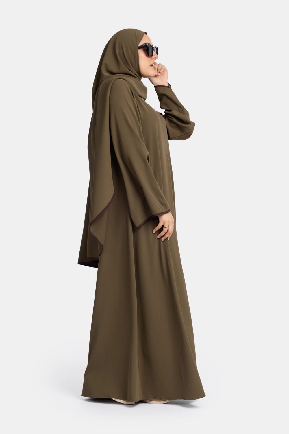 Magnet line abaya Olive Brown