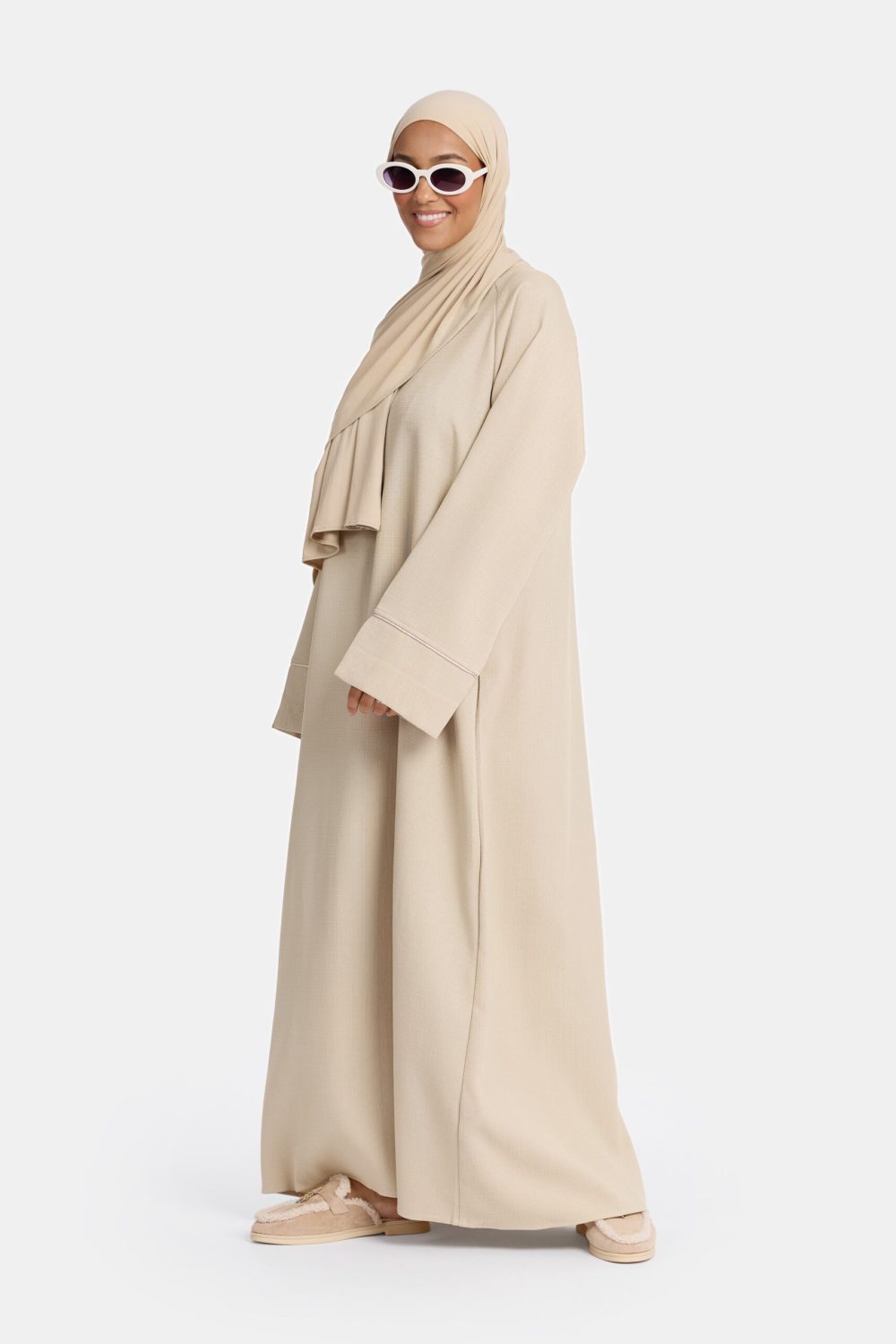 Tweed abaya Oat