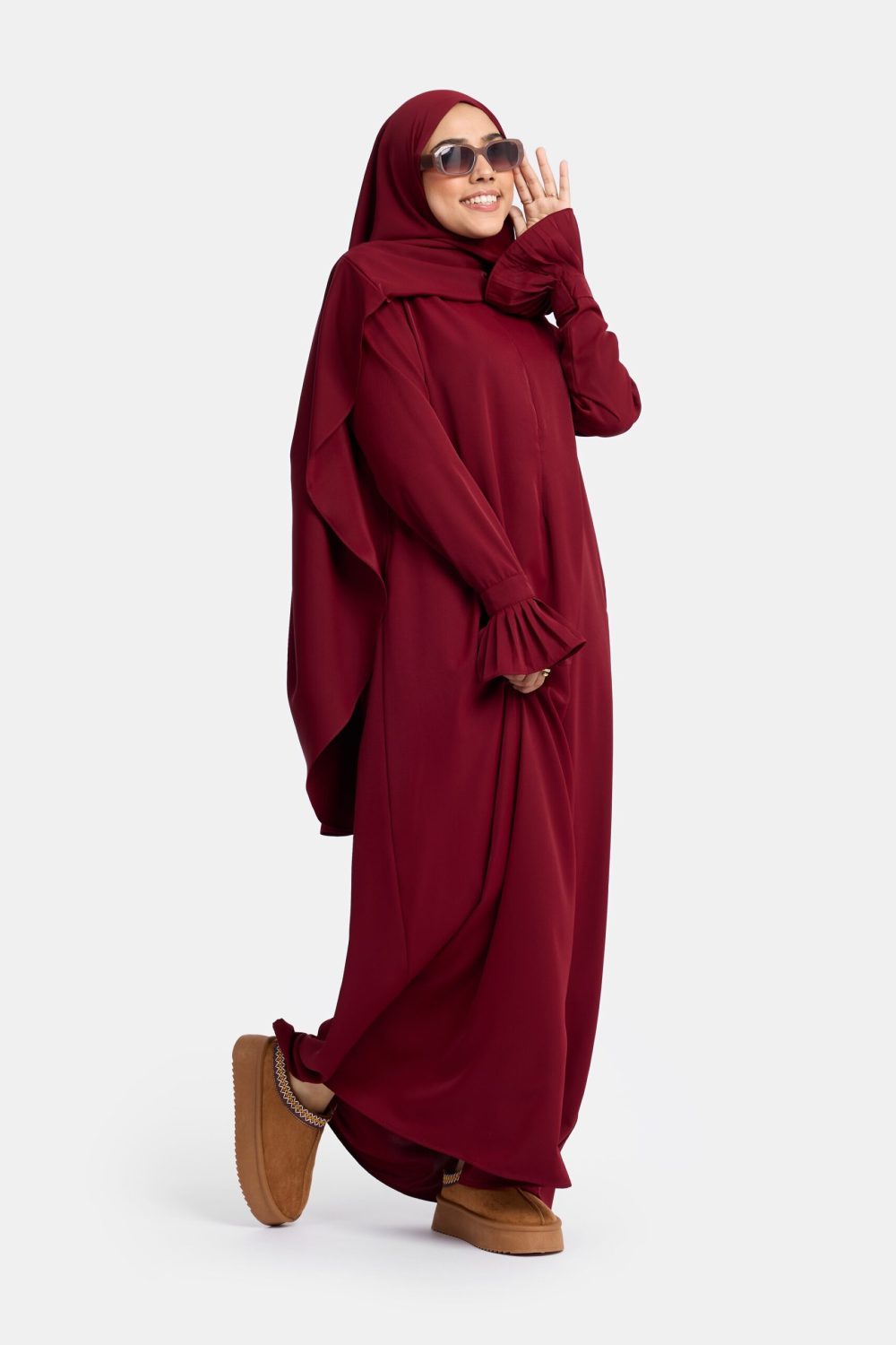 Excellent flower abaya Bordeaux - Afbeelding 3