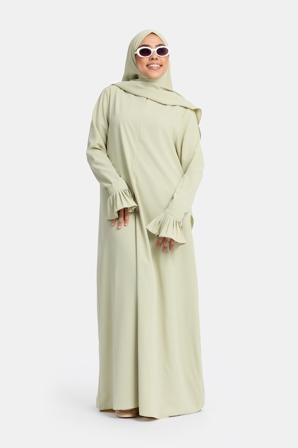 Excellent flower abaya Soft Sage - Afbeelding 2