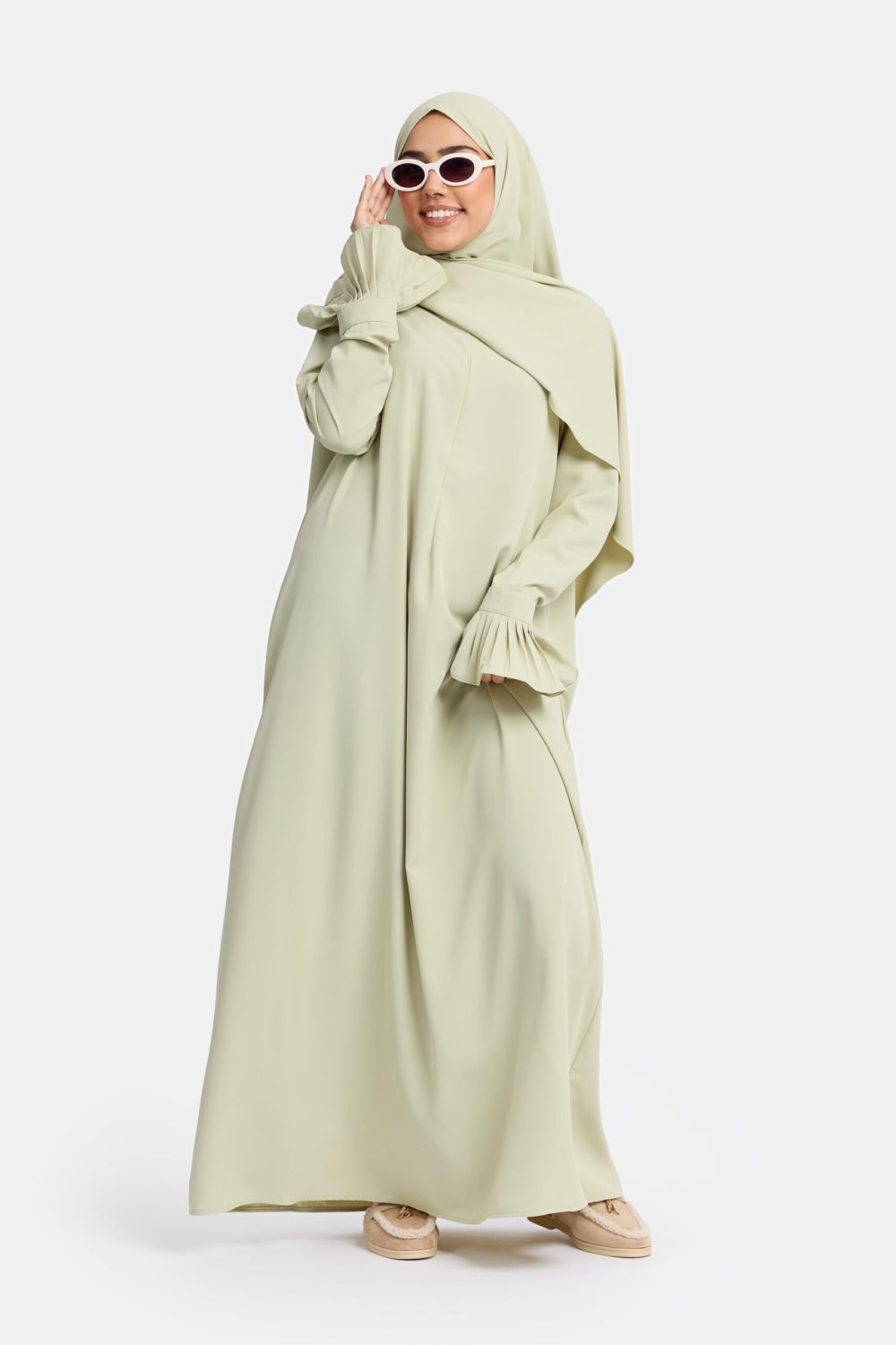 Excellent flower abaya Soft Sage