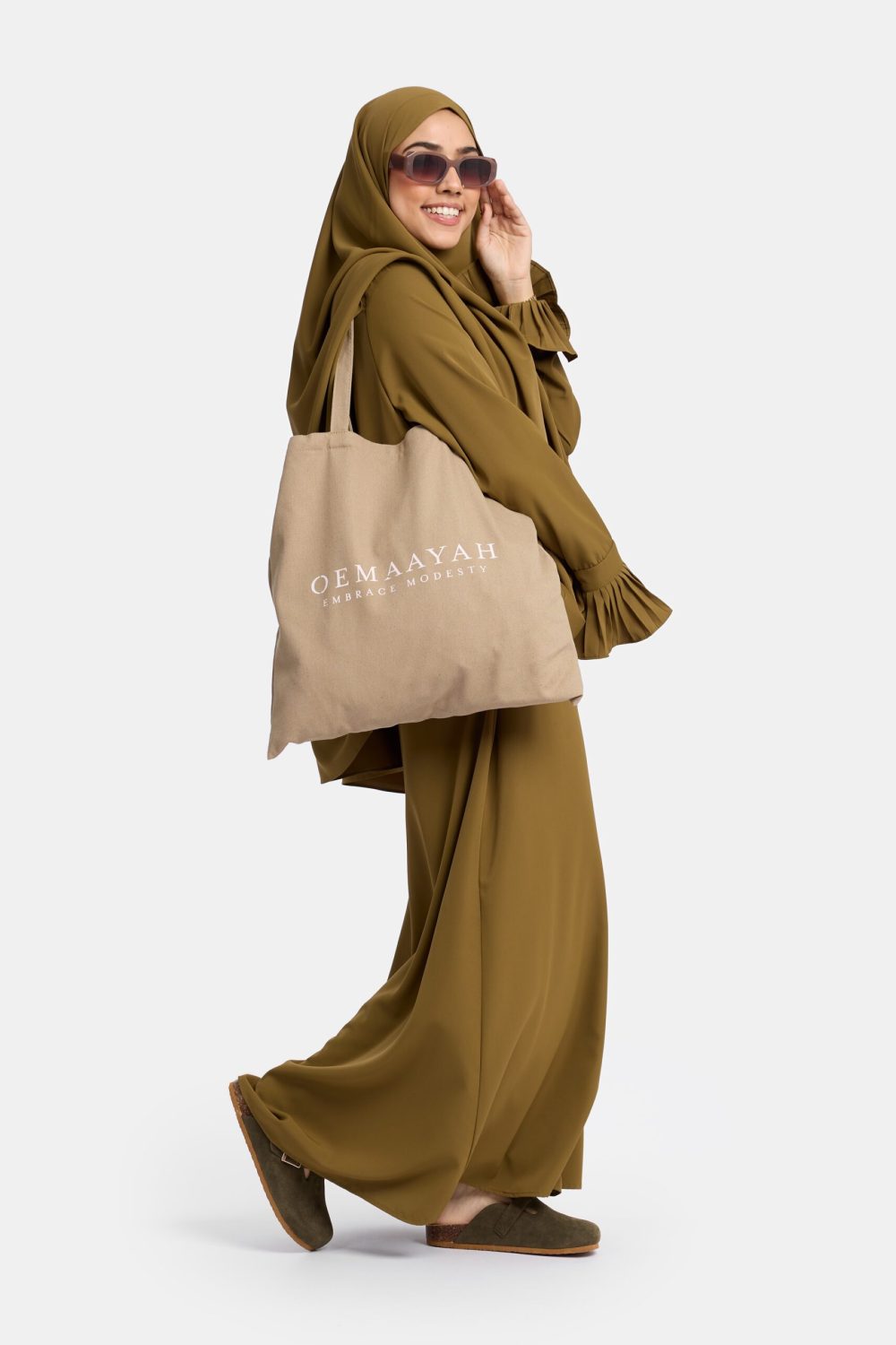 Excellent flower abaya Army Green - Afbeelding 4