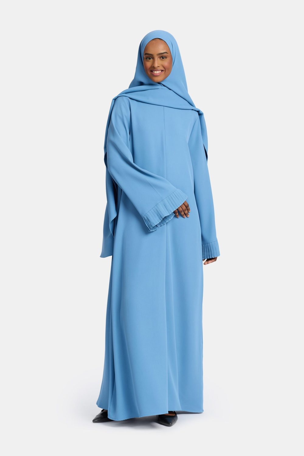 Plisse sleeve abaya Deep Sky