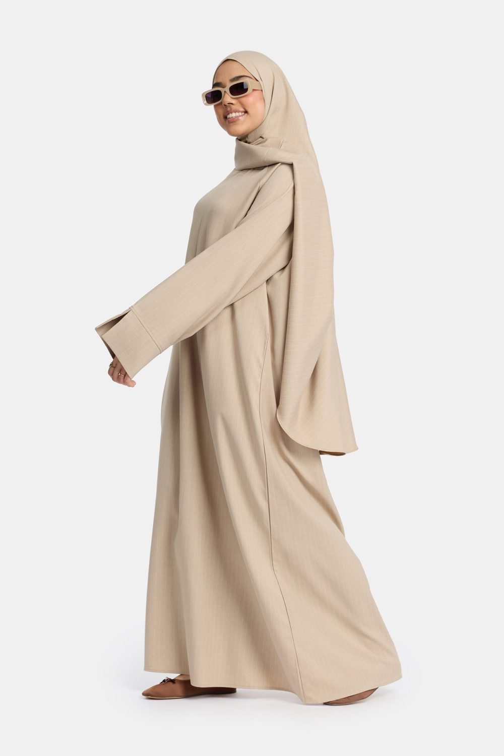Pinstripe abaya Beige