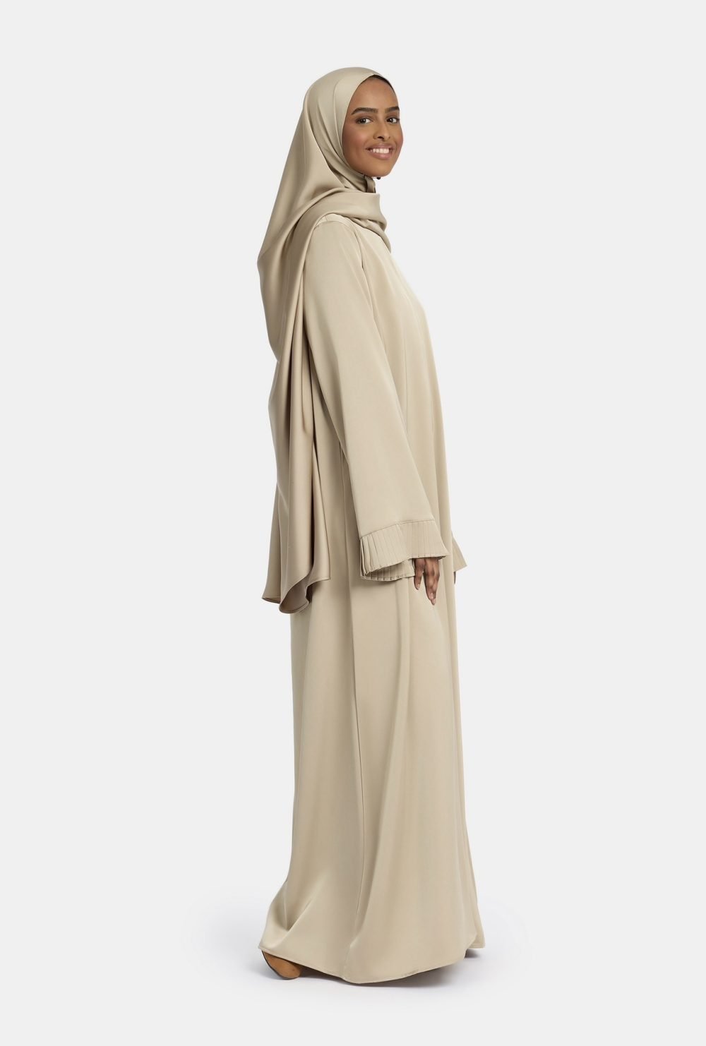 Plisse sleeve abaya Silk Taupe - Afbeelding 3