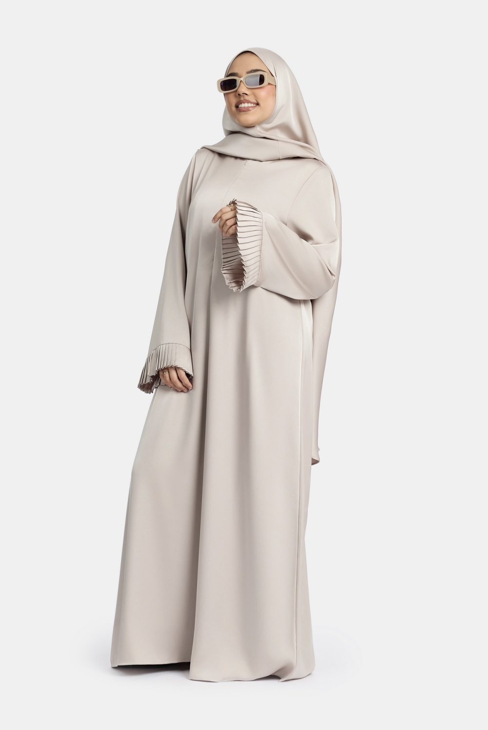 Plisse sleeve abaya Silk Pearl