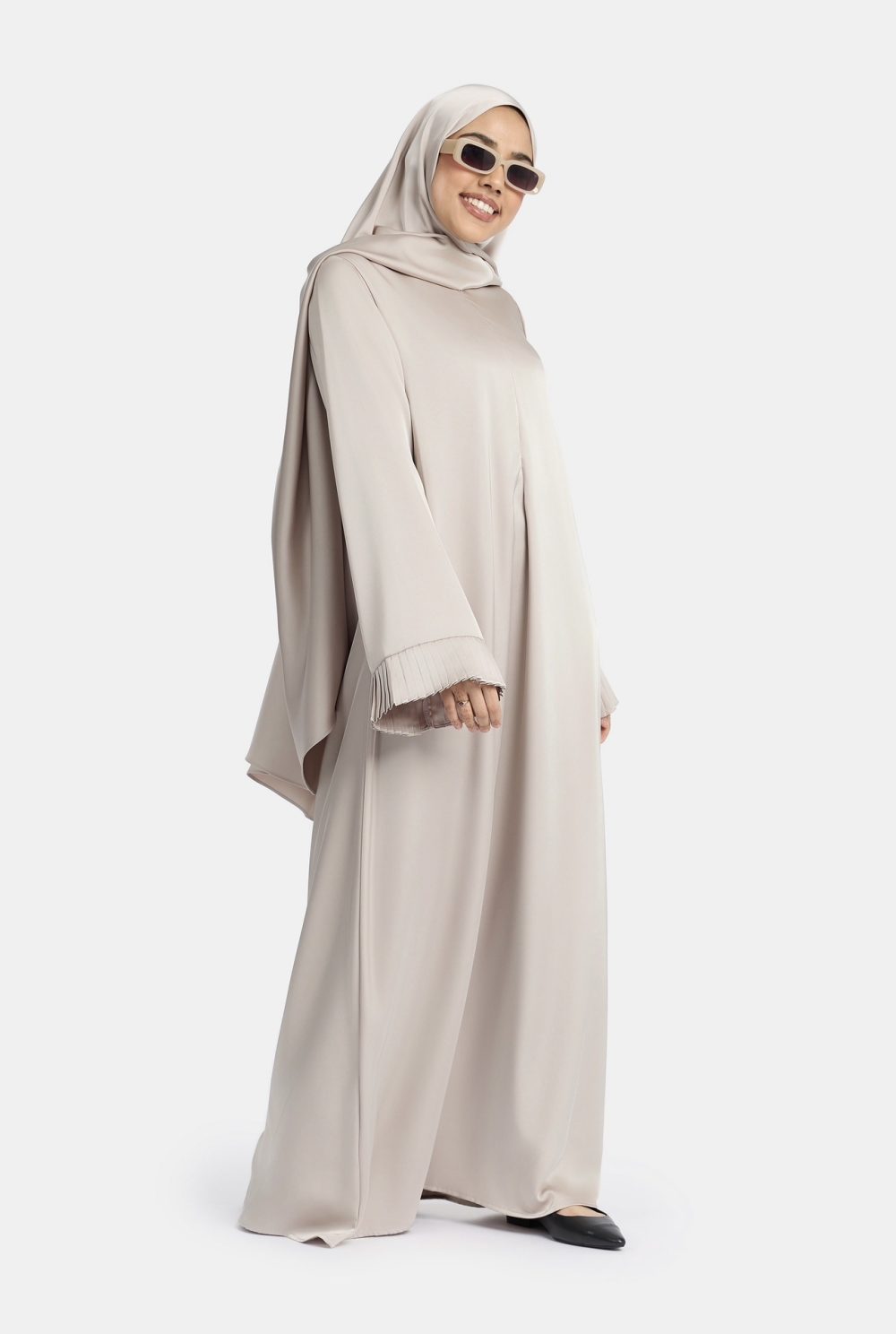 Plisse sleeve abaya Silk Pearl - Afbeelding 3