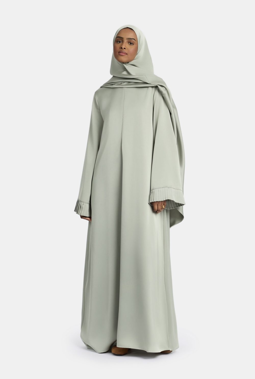 Plisse sleeve abaya Silk Green - Afbeelding 2