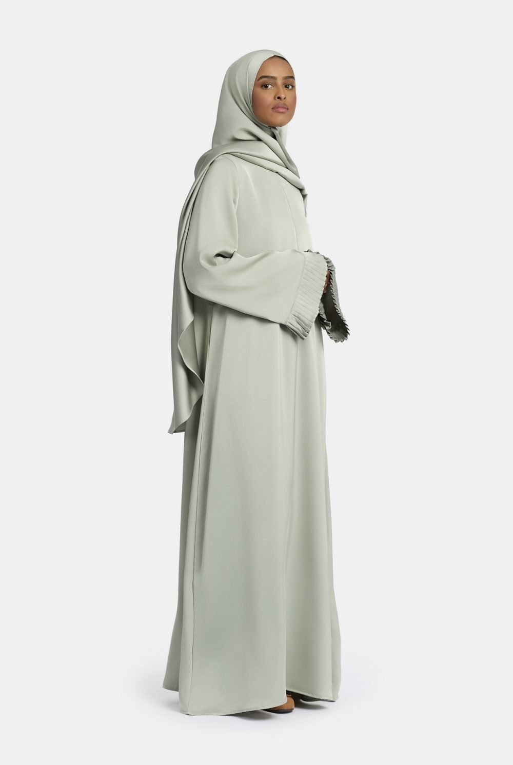 Plisse sleeve abaya Silk Green