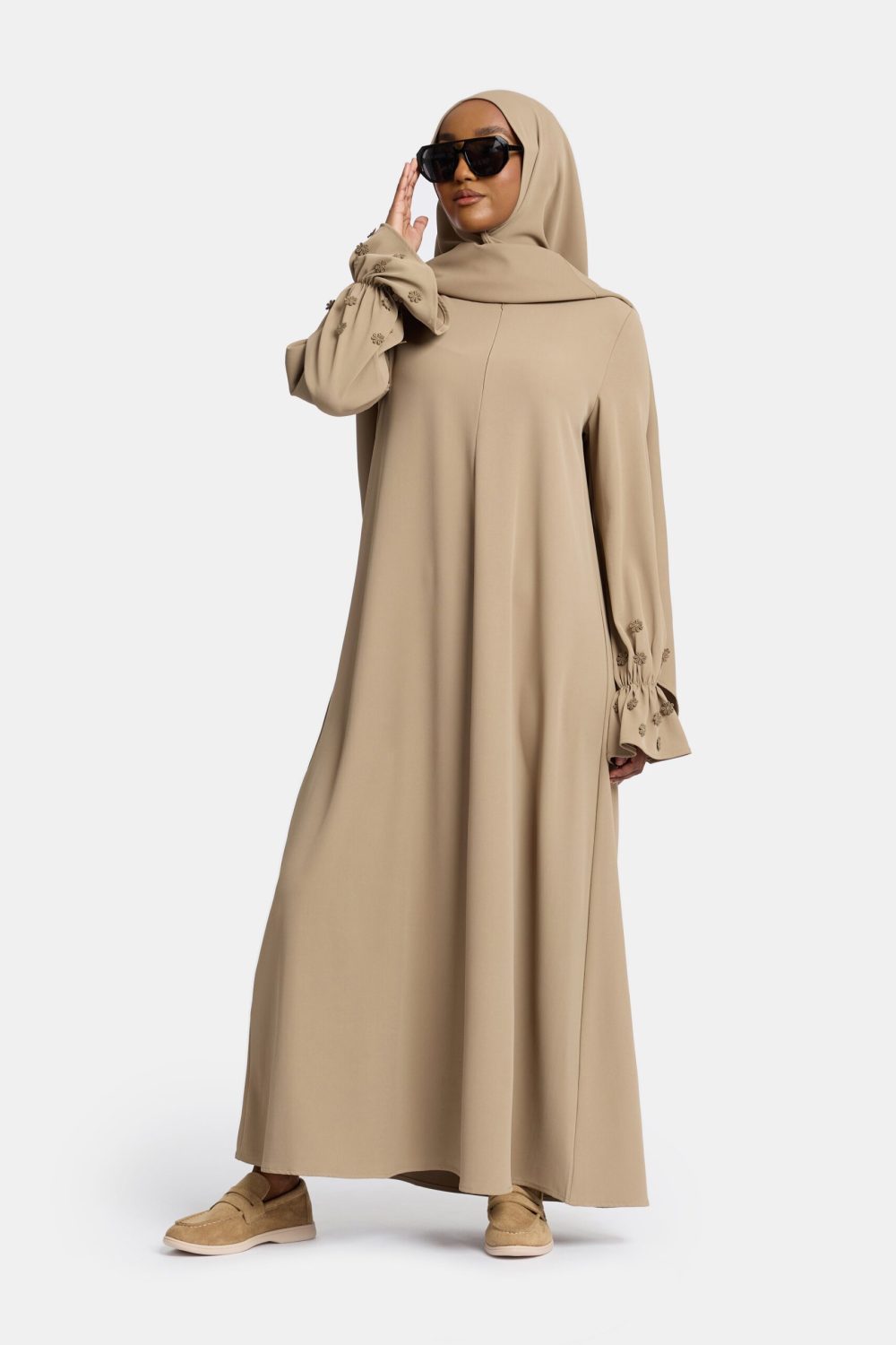 Embroidery abaya Moss taupe - Afbeelding 3