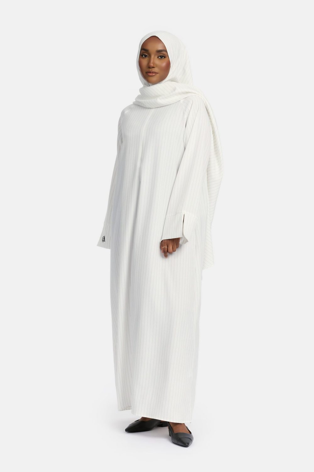 Pinstripe abaya Off White