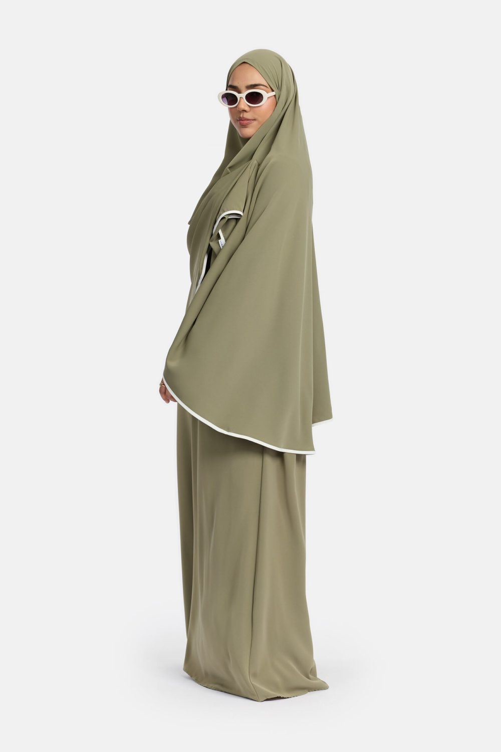 Magnet abaya and khimar set Green/White - Afbeelding 3