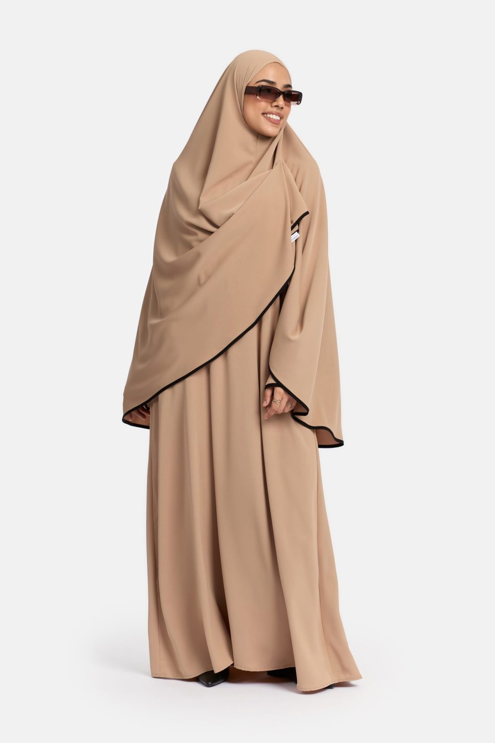 Magnet abaya and khimar set Taupe/Black